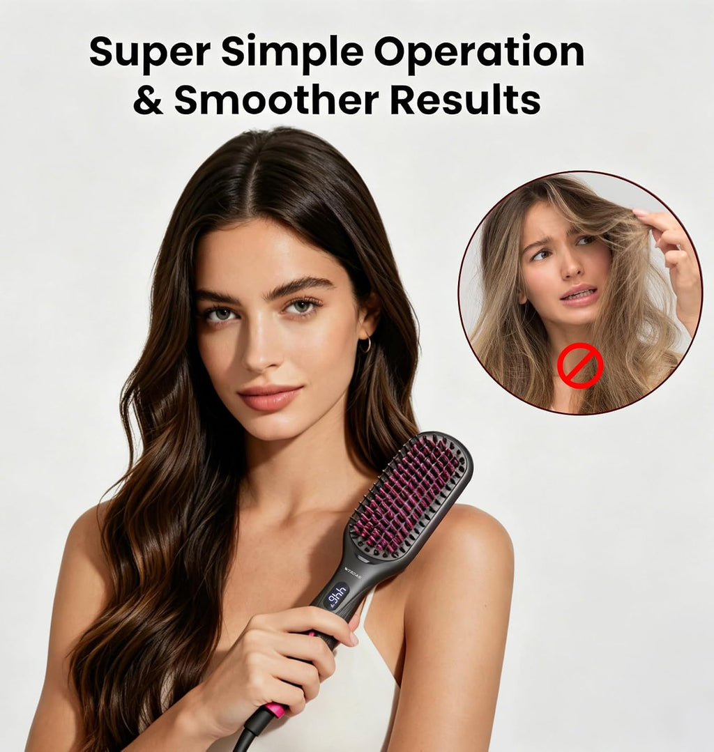 Hair Straightener Brush, Ionic, Dual Voltage, 11 Heat Settings (Gray)