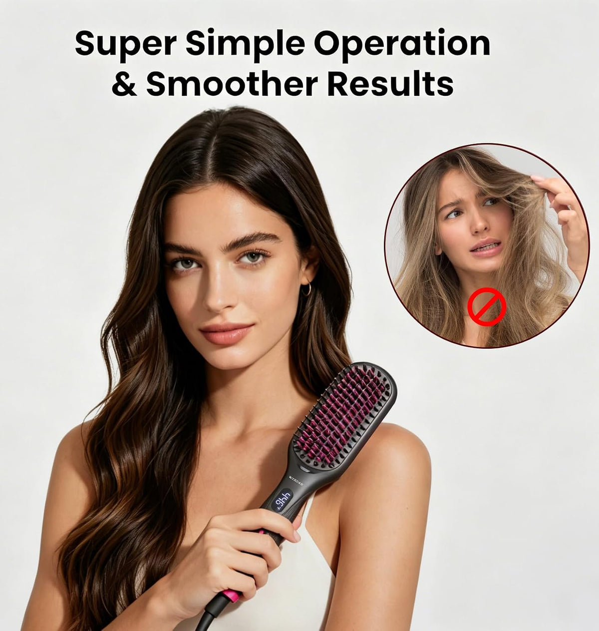 Hair Straightener Brush, Ionic, Dual Voltage, 11 Heat Settings (Gray)