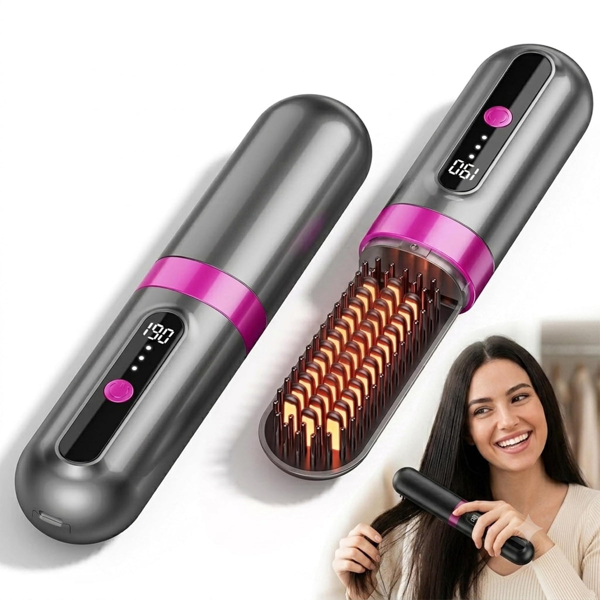 Go Brush Pro 2026 Upgraded Cordless Hair Straightener Brush, Ionic Anti-Frizz, MCH Fast Heating, Anti-Scald, 3 Heat Levels, 4000mAh Type-C Fast Charging, Portable Travel Styling Tool for Women