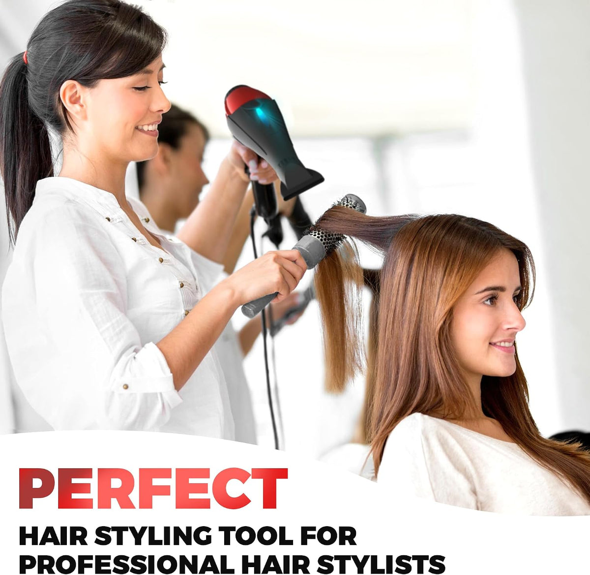 Professional Ionic Salon Hair Dryer, 2200 Watt Powerful AC Motor Ceramic Tourmaline Ion Blow Dryer, Quiet Hair Dryers with Diffuser & 2 Concentrator Nozzle Attachments Black/Red