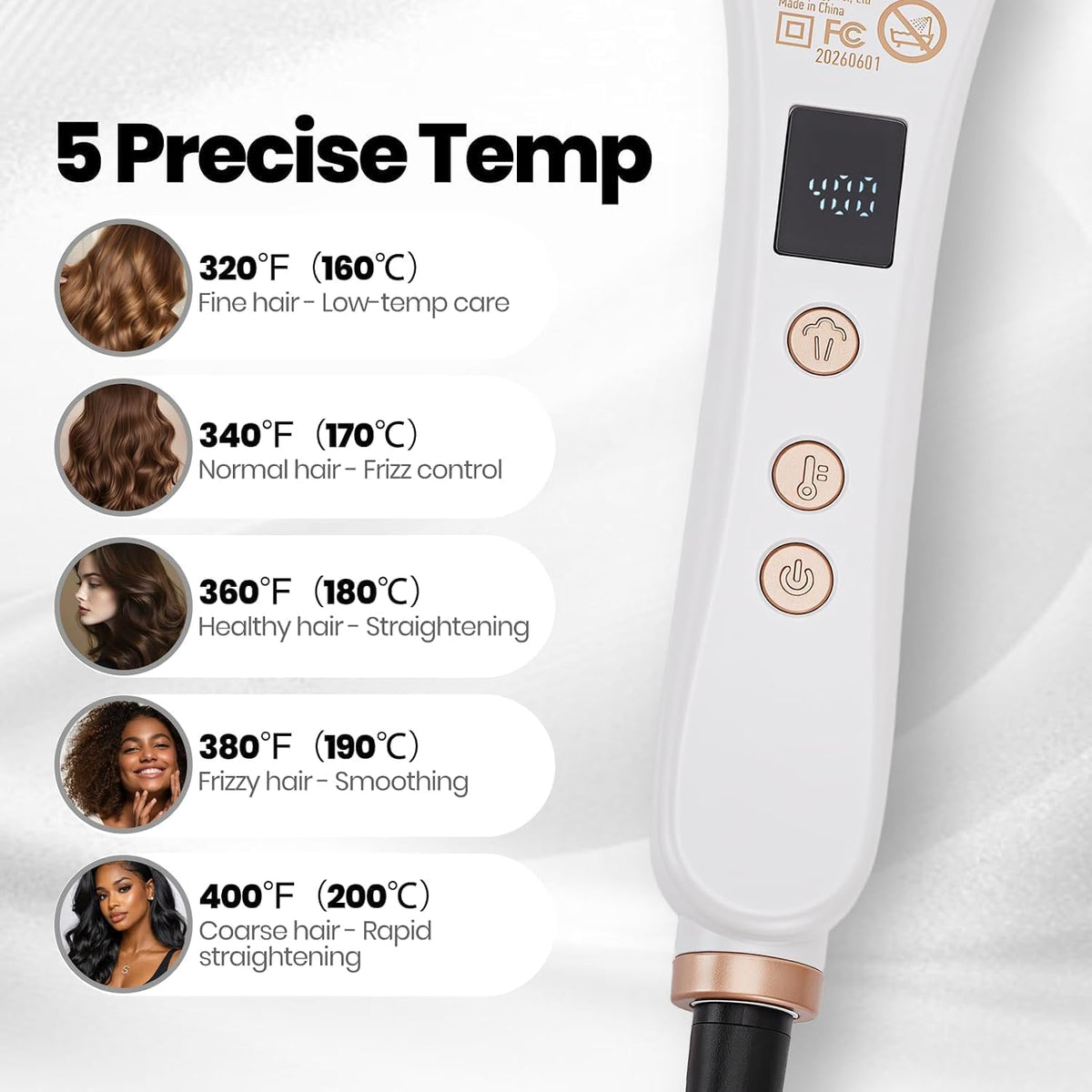 Pro Steam Hair Straightener, Straightening Brush for Coarse Hair