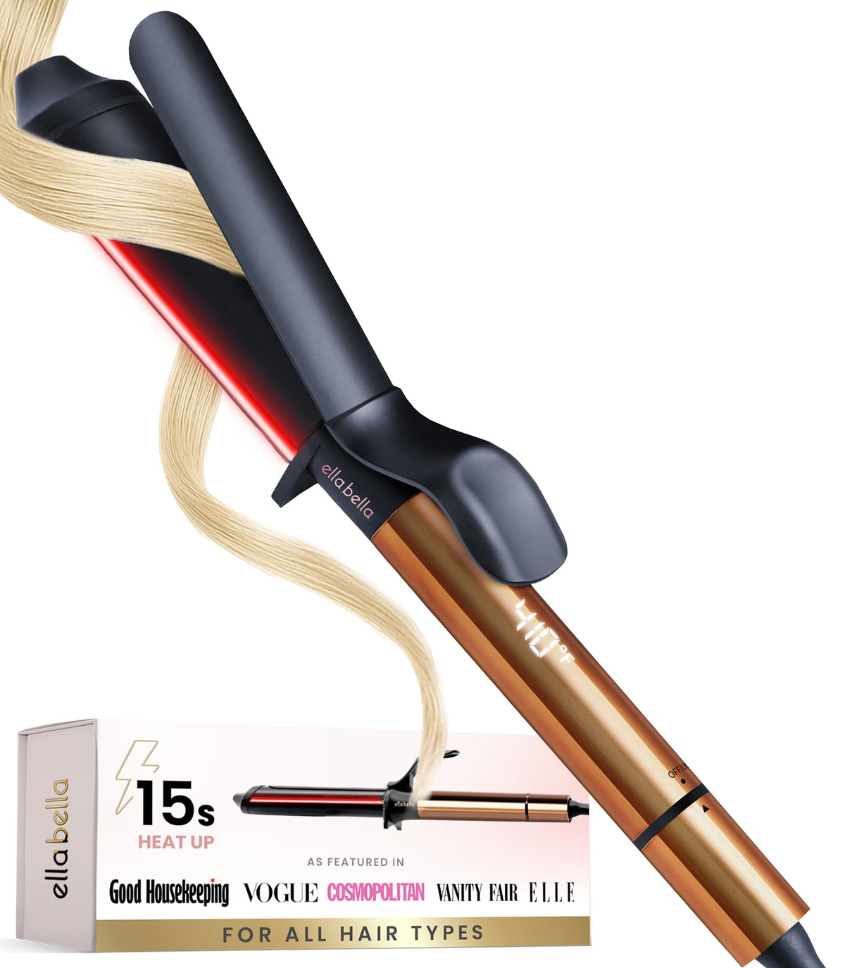 ELLA BELLA® Curling Iron 1.25" Professional Ceramic Wand, All Hair Types