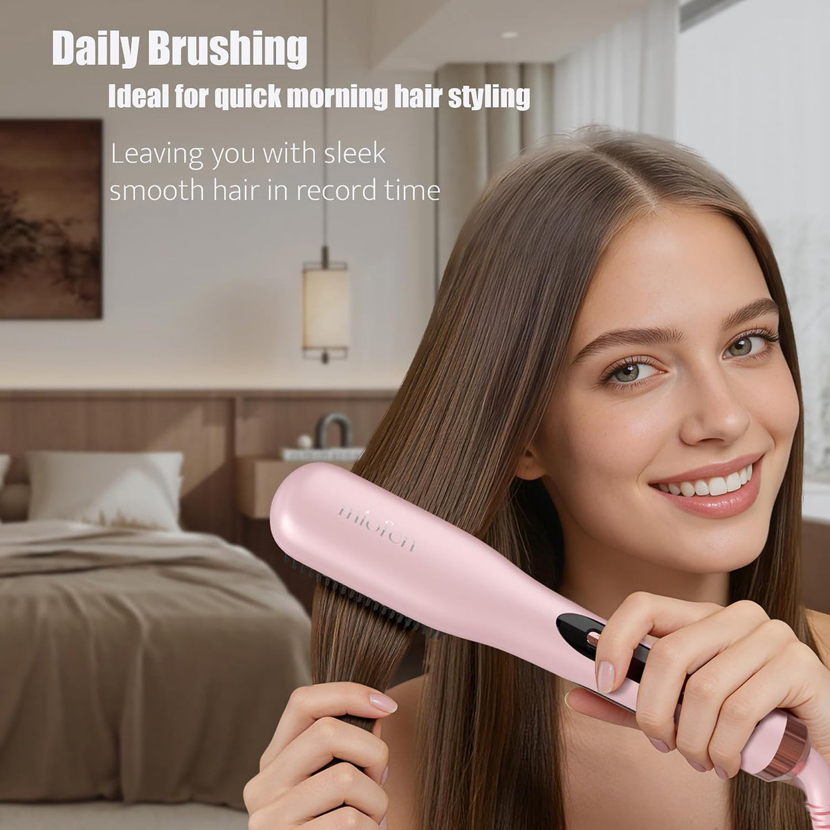 Steam Hair Straightener Brush, 3-in-1 Pro Hair Straightening Brush for Women and Coily Hair, Anti-Frizz and Hair Nourishment with Less Damage, Travel Dual Voltage | Straightener Brush