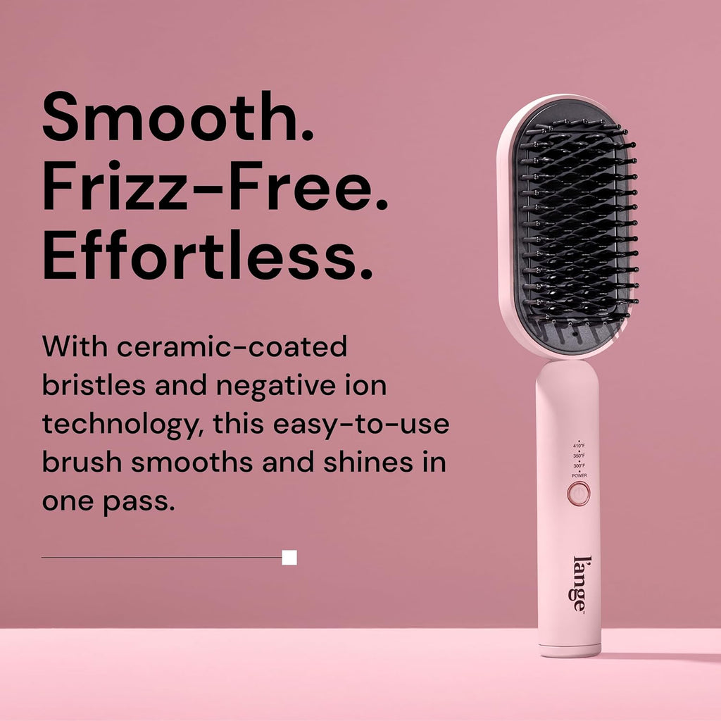 L'ANGE HAIR Mane Pass Straightening Hot Brush | Hair Straightening Brush with Ceramic Bristles & Negative Ion Technology | Adjustable Temp | Auto Shut-Off & Dual Voltage | (Blush)