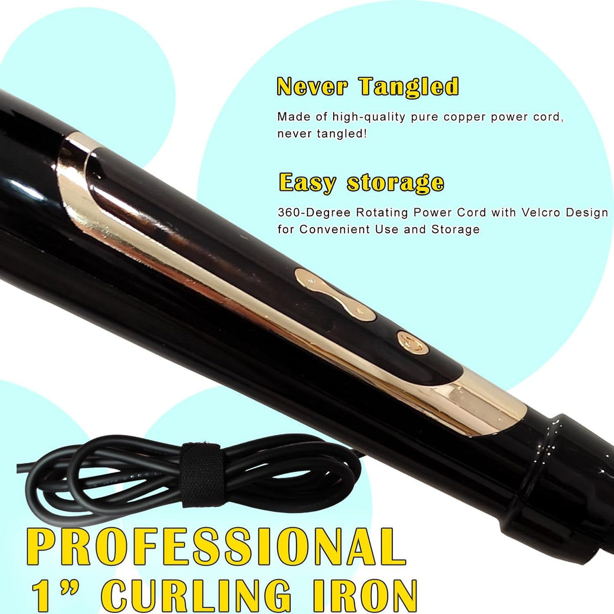 abp 1 Inch Curling Iron Extra Long Barrel with Clamp Instant Heatup to 450F