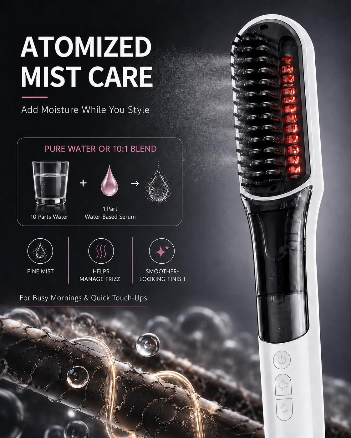 Hair Straightener Brush for Women, 2-in-1 with Mist, 4 Heat Settings