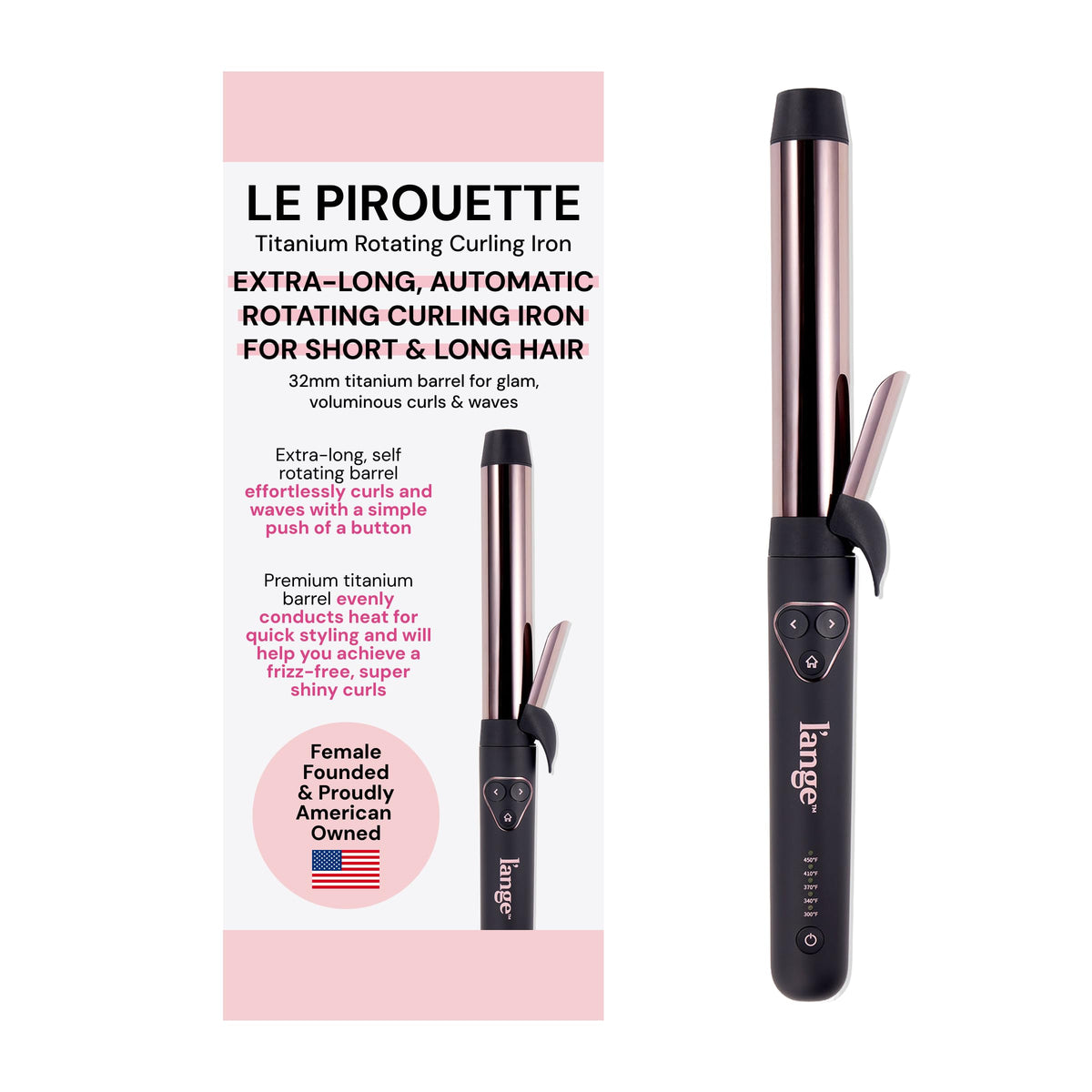 L'ANGE HAIR Le Pirouette 25MM Titanium Rotating Curling Iron, Blush