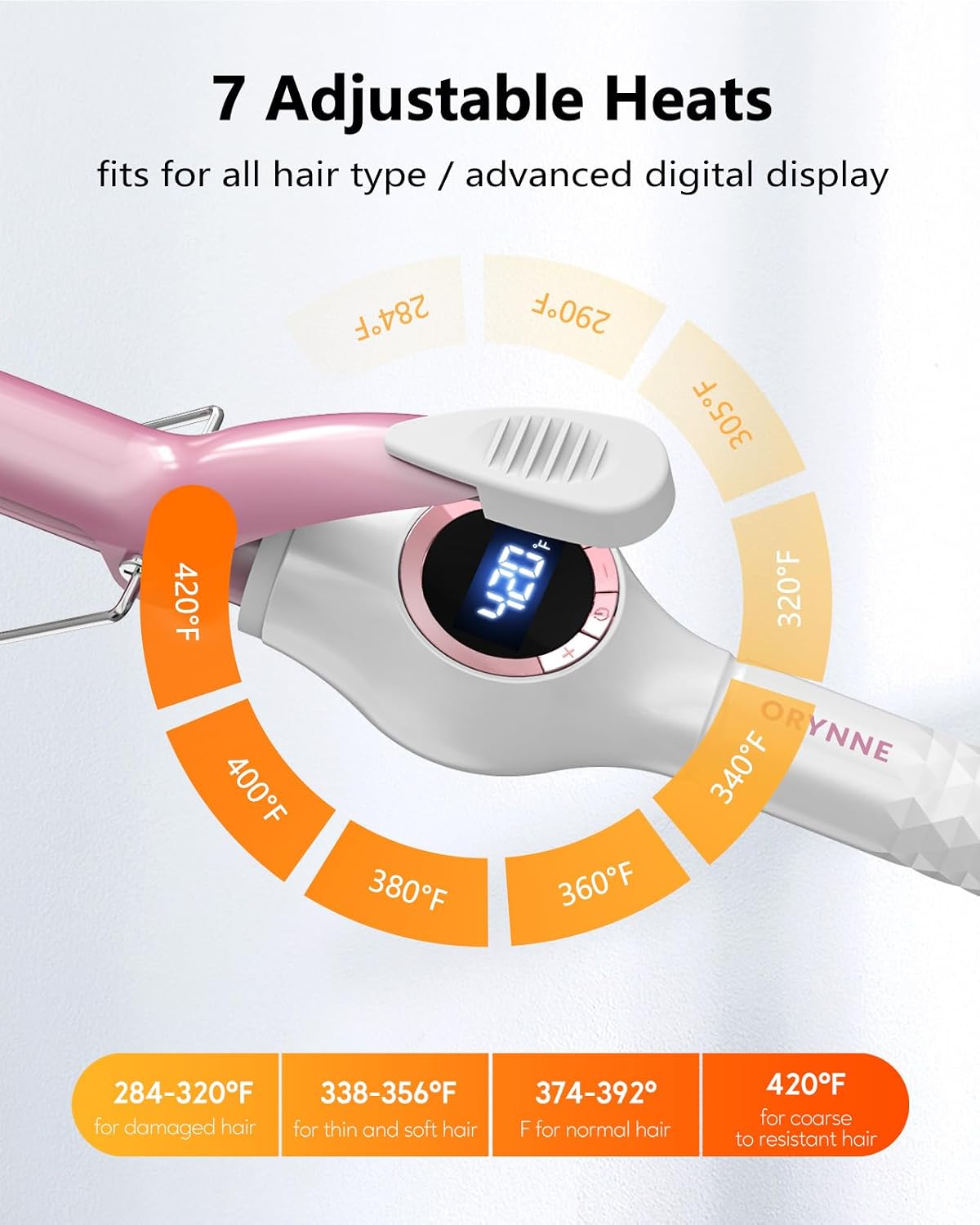 ORYNNE 1 Inch Long Barrel Digital Ceramic Curling Wand with Auto Shut Off and Dual Voltage for All Hair Types - Fast Even Heat Up