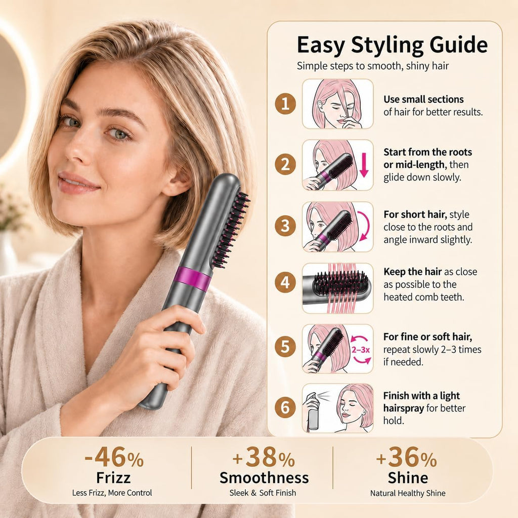Cordless Hair Straightener Brush, Go Brush Pro for Short Hair, 4 Temperature Settings, Fast Heat, MCH Ceramic Care, 4000mAh Rechargeable Portable Travel Styling Tool for Women(Gray)