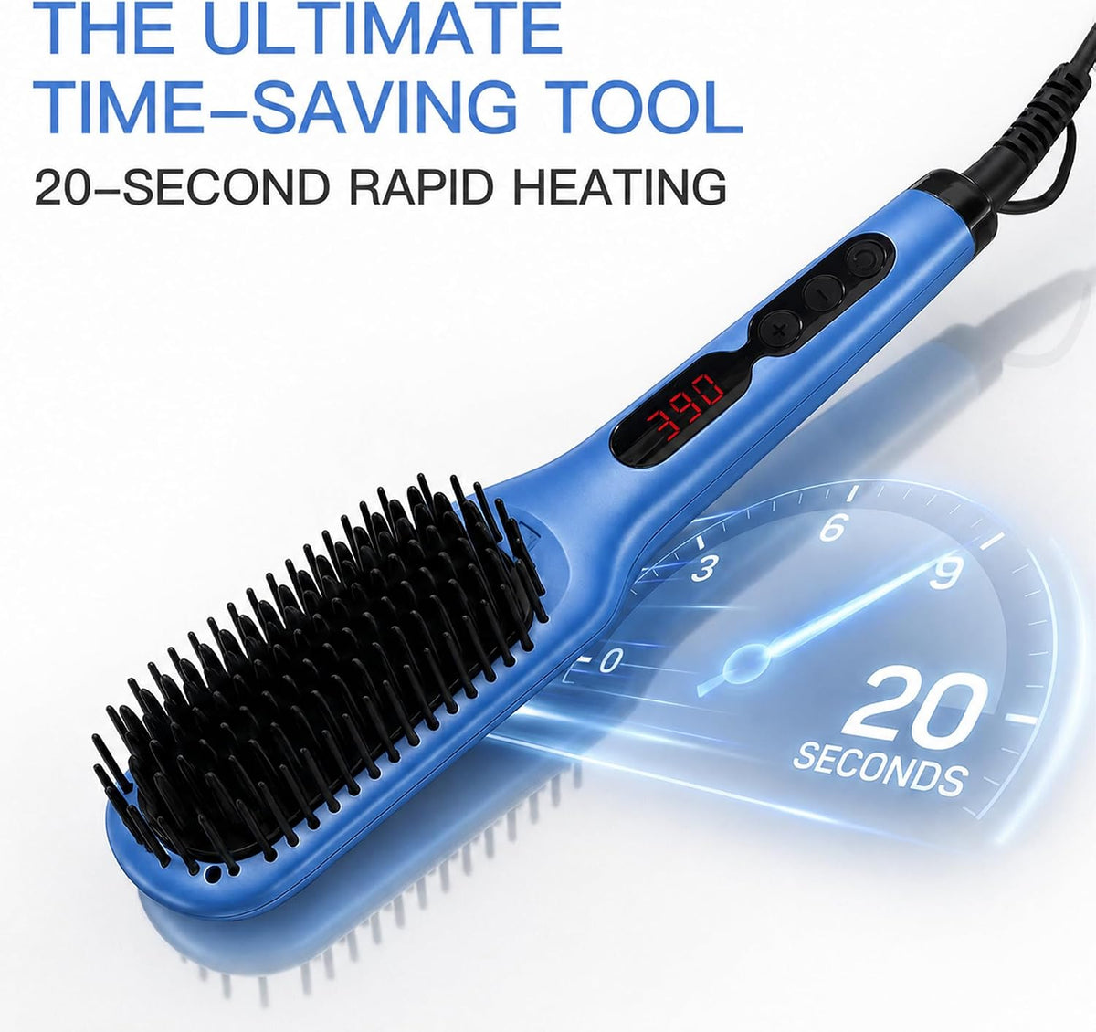 MEGAWISE Ceramic Ionic Hair Straightener Brush, 20s Heat, Dual Voltage