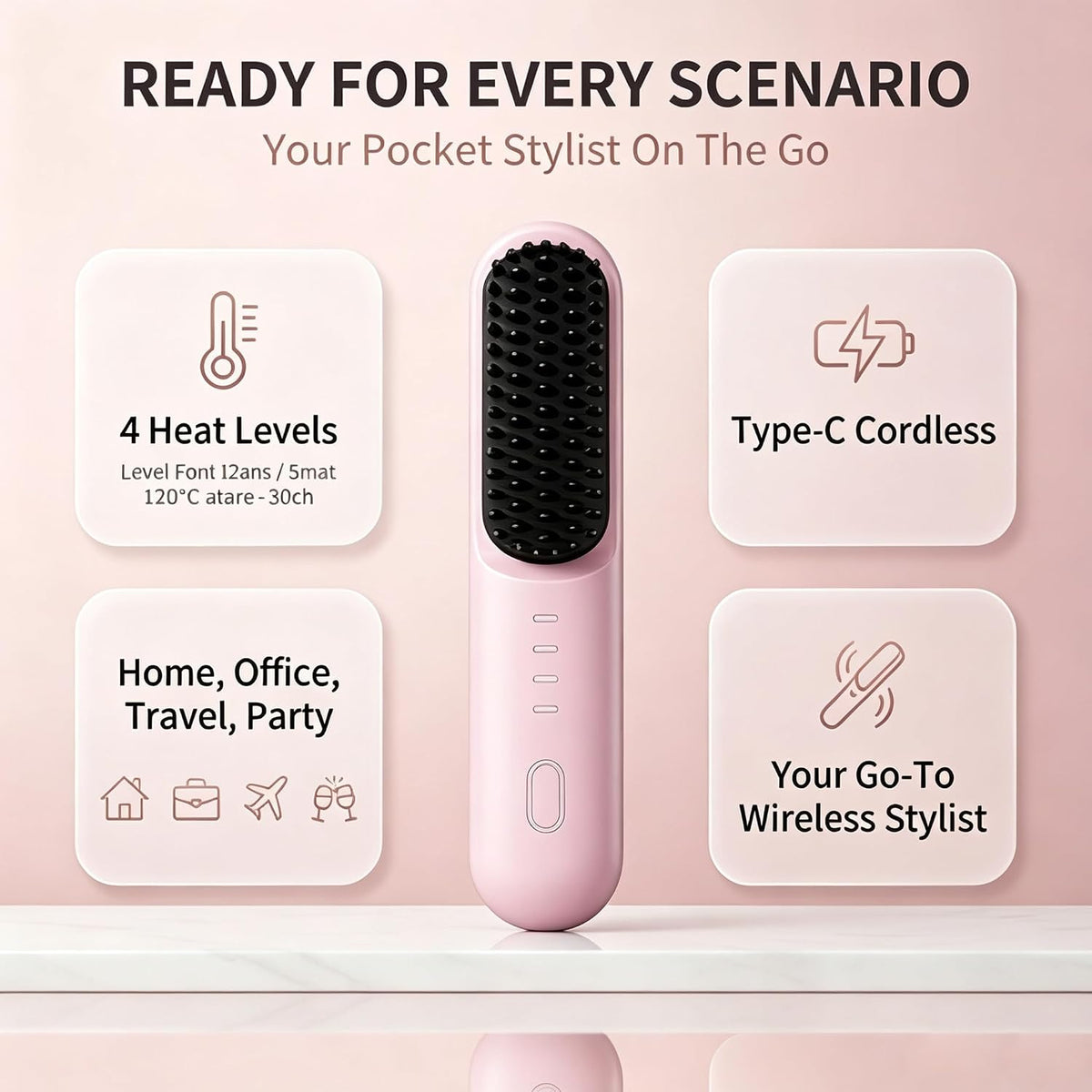 Go Brush Pro for Short Hair,Cordless Hair Straightener,Quick Styling(Black)