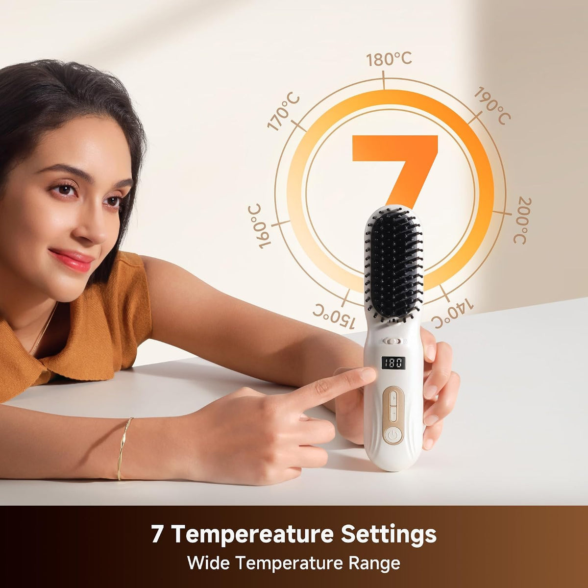 Dreame Silky Cordless Hair Straightening Comb, Rechargeable Ionic Straightener Brush for Women, 2Billion Ions, Even Heating MCH & 7 Temp Settings Hot Comb, 5D Wide-Bristle Design, PortableTravel Size