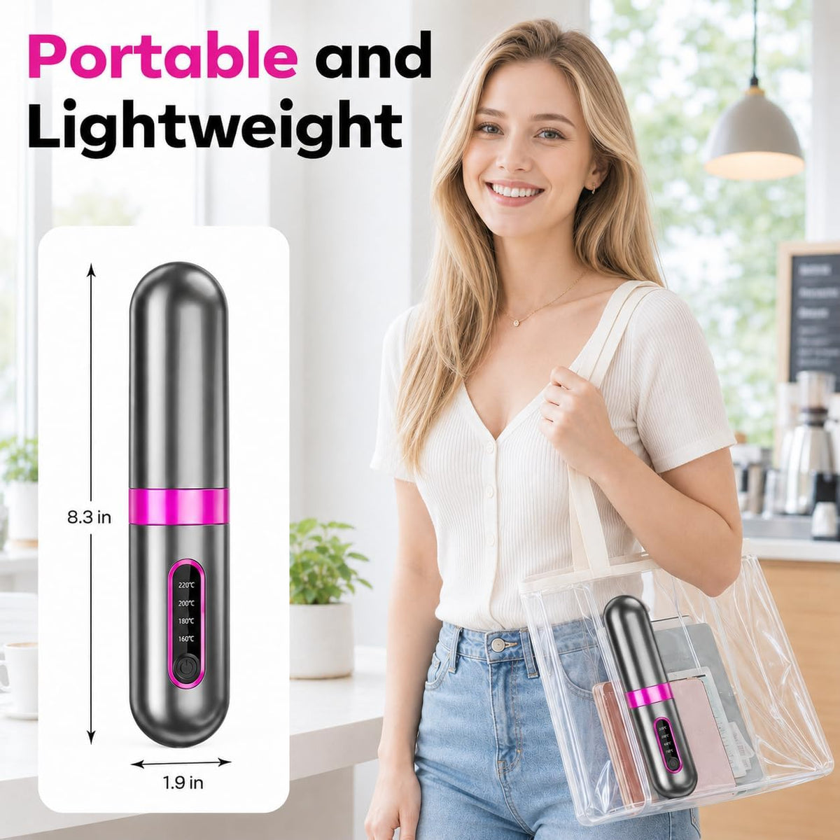 Cordless Hair Straightener Brush, Go Brush Pro for Short Hair, 4 Temperature Settings, Fast Heat, MCH Ceramic Care, 4000mAh Rechargeable Portable Travel Styling Tool for Women(Gray)