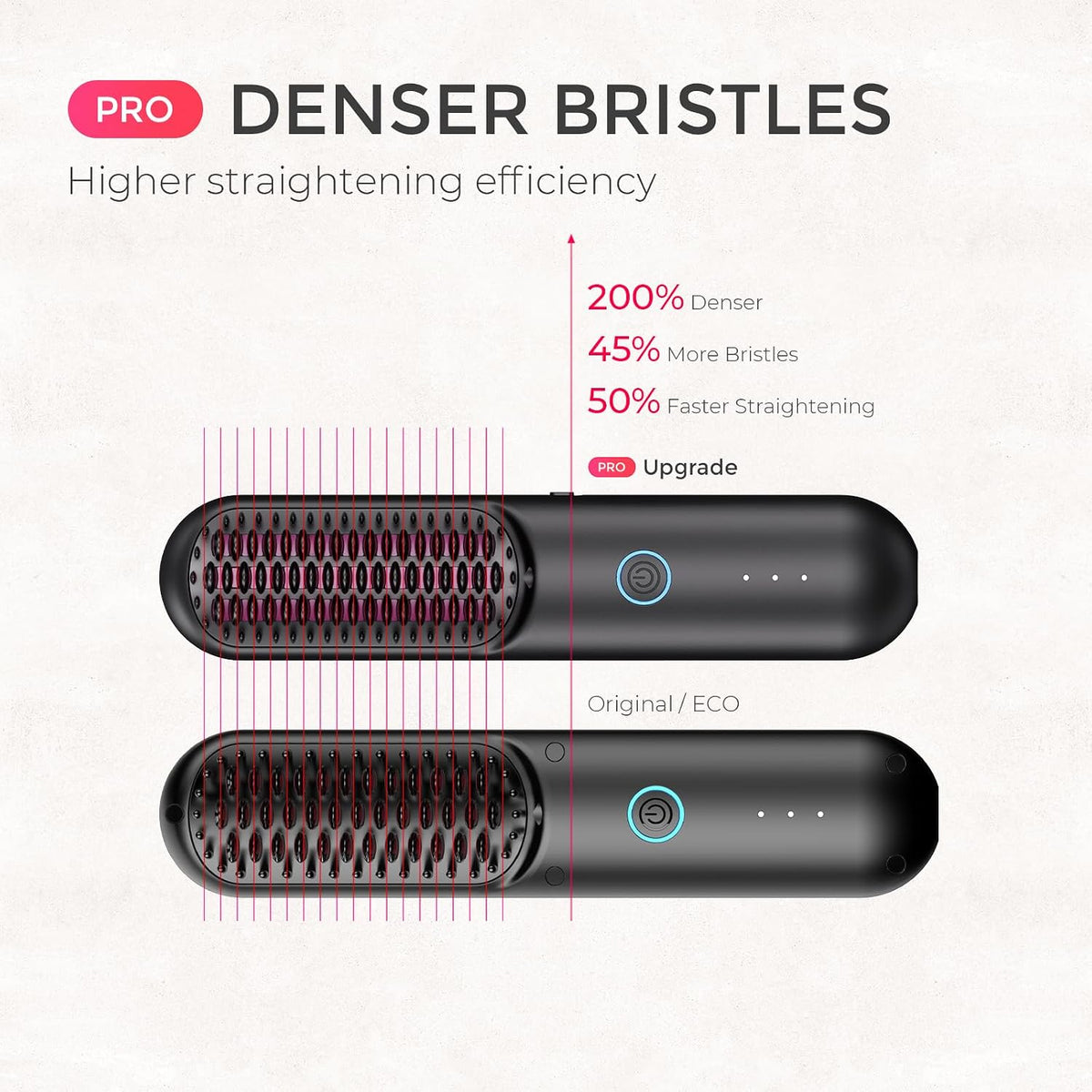 TYMO Cordless Hair Straightener Brush - Porta PRO Portable Straightening Brush for Travel, Mini Ionic Hot Comb Straightener for Women, Lightweight on-The-go, Cordless & Fast Charger Dual Power, Black
