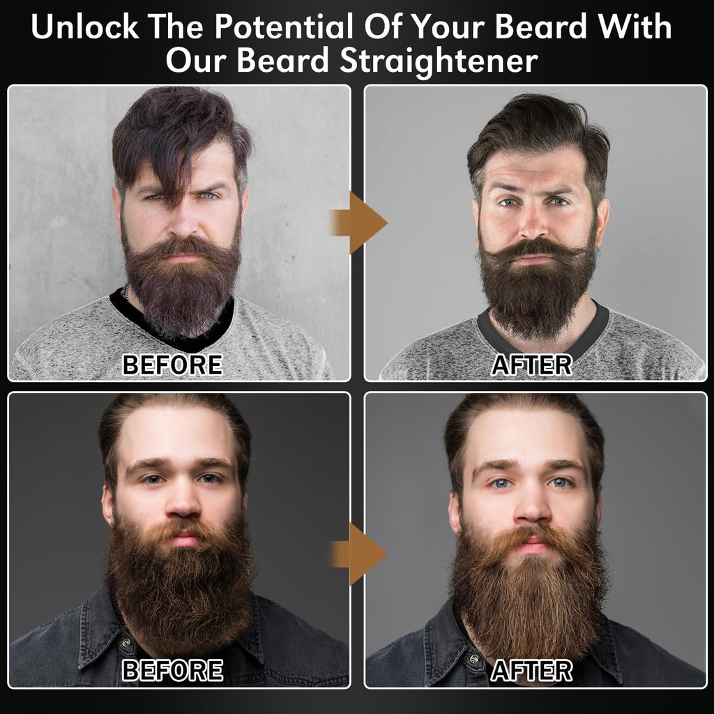 Beard Straightener for Men w/Beard Oil,Balm,Comb,E-Book for All Beard Type