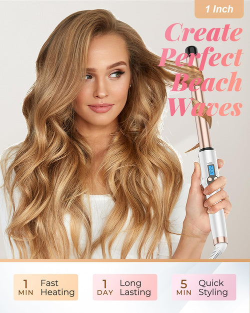1 Inch Extra Long Barrel Curling Wand Ceramic for Long Hair No-Clamp