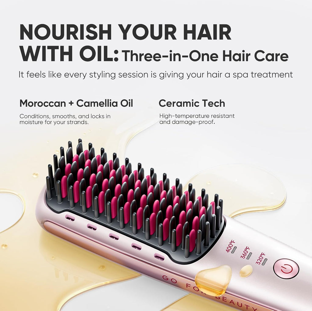 Mini Ionic Hair Straightener Brush, Rose Gold