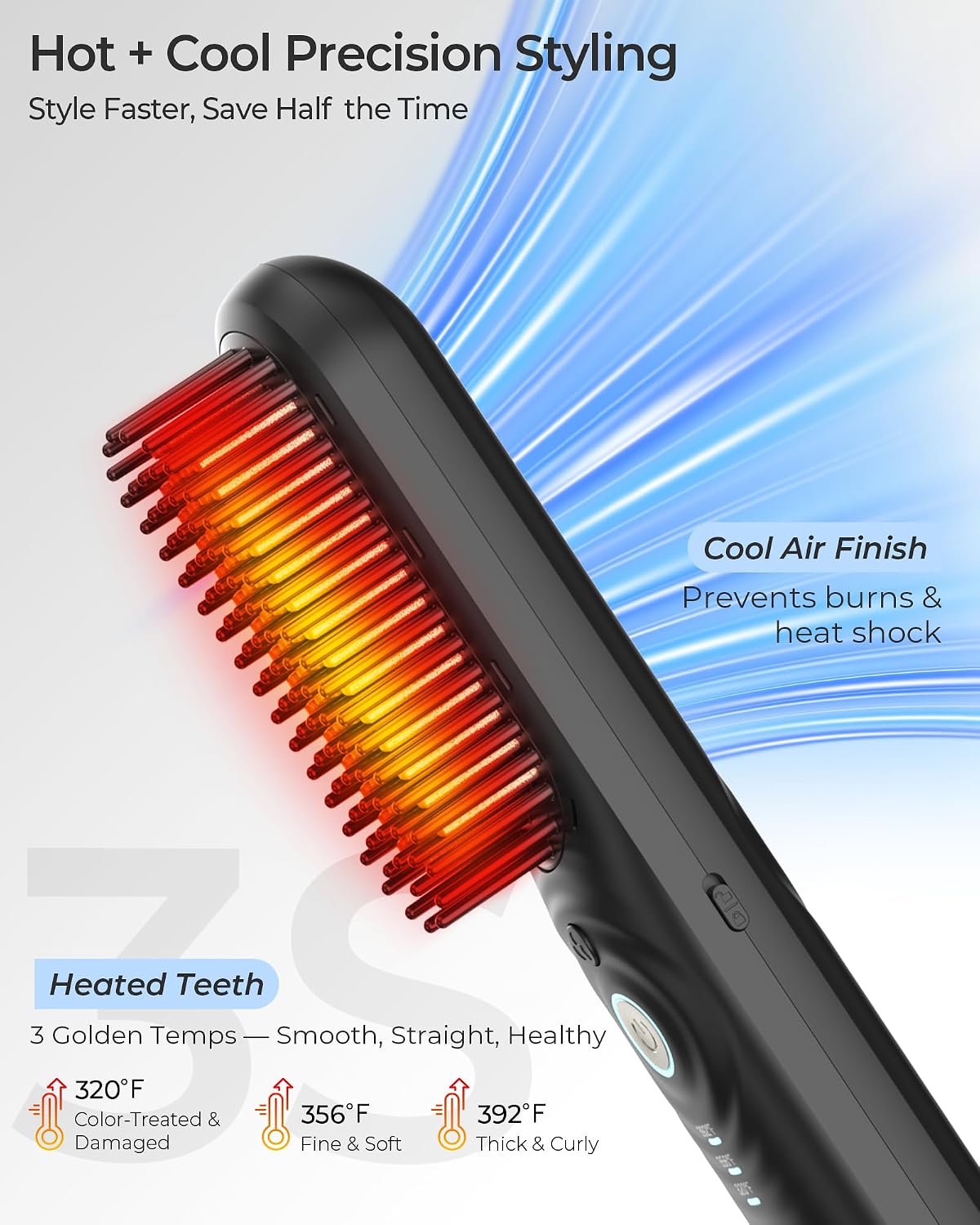 Cordless Hair Straightener Brush for Travel Touch-Up, Model Z6-LF01