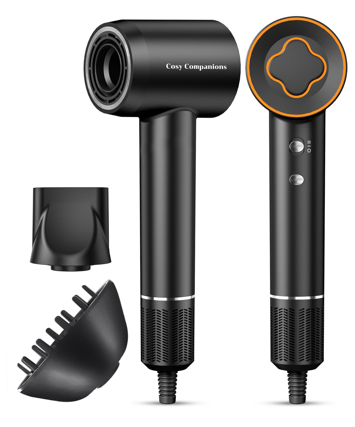 Cosy Companions Hair Dryer - Negative Ionic Blow Dryer with 150000 RPM High Speed Brushless Motor for Fast Drying, Low Noise, HD Display Hair Dryer with Diffuser and Nozzle, 5 Temps & 2 Speeds