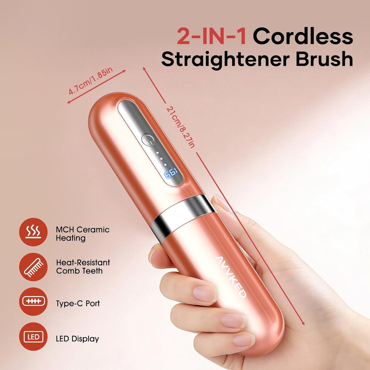 Cordless Hair Straightener Brush, Mini Brush for All Hair Types