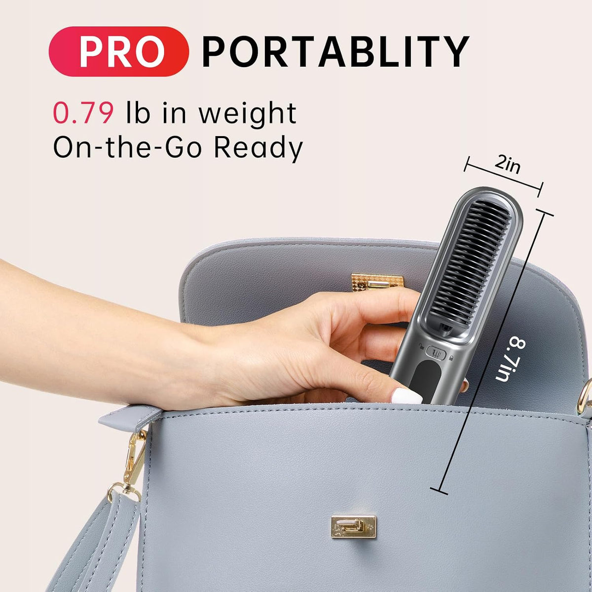 Cordless Hair Straightener Brush-Portable Hair Straightener Cordless Brush with 6 Temperature Adjust, 10000mah Cordless Travel Hair Straightener Brush, Dual Voltage, Grey