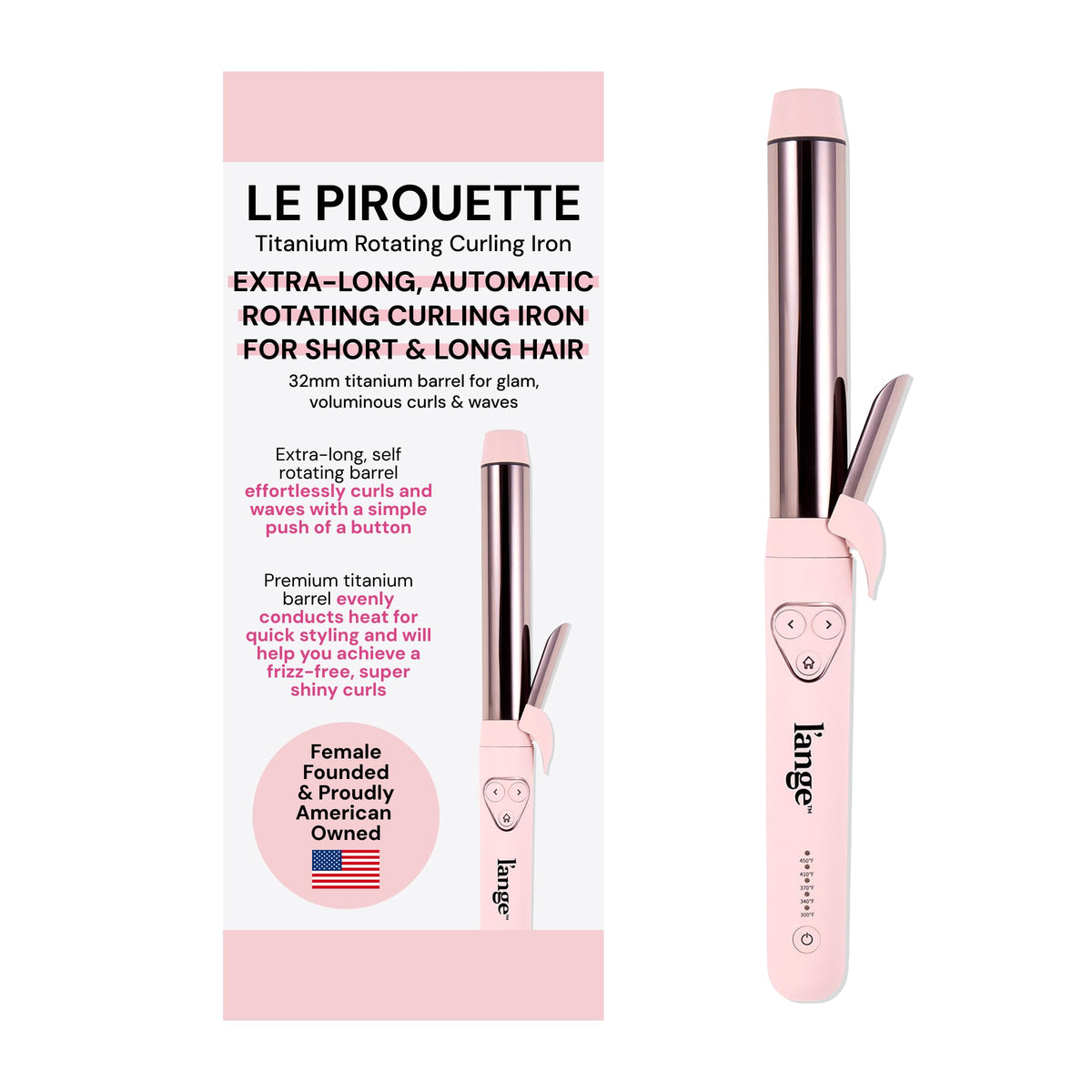L'ANGE HAIR Le Pirouette 25MM Titanium Rotating Curling Iron, Blush