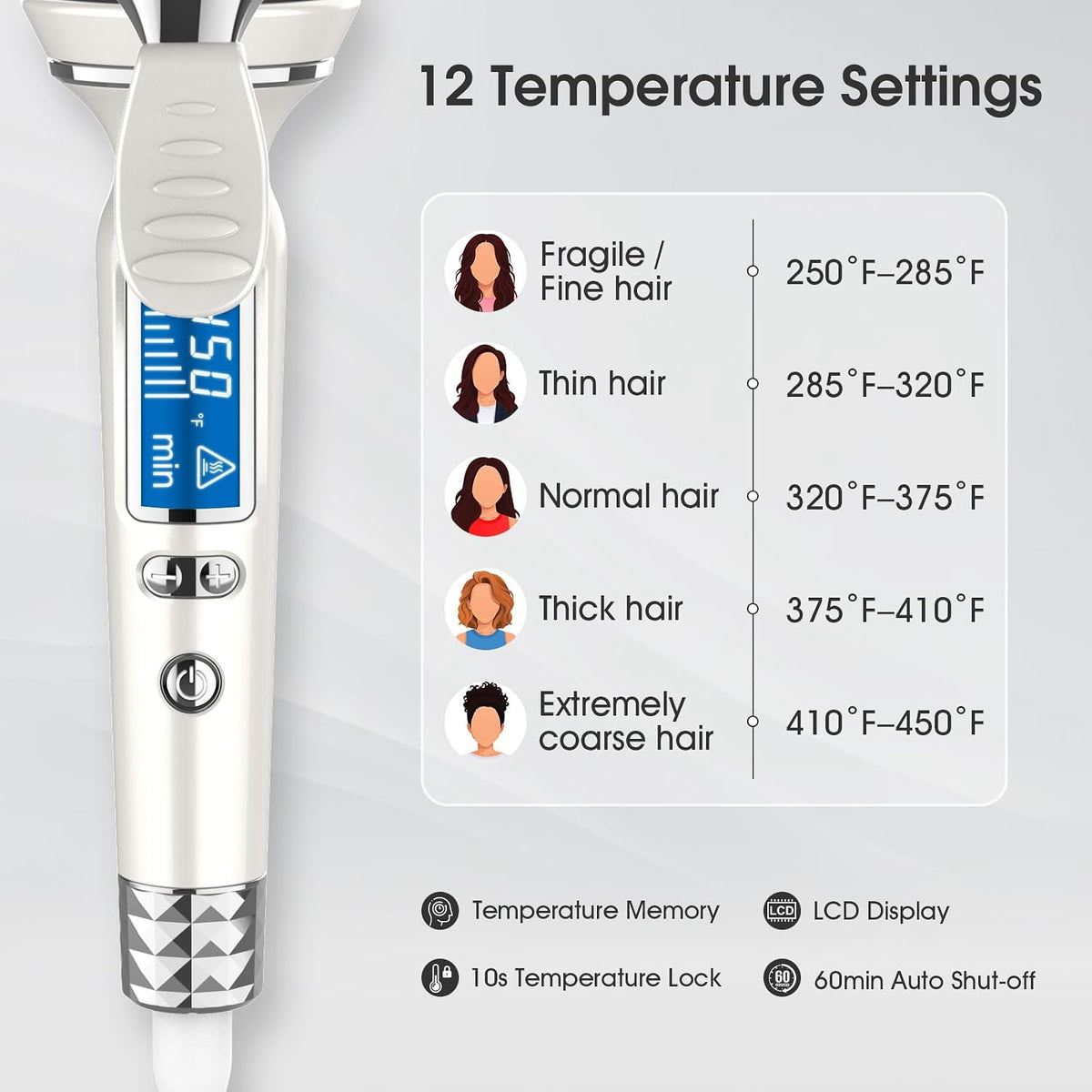 BANGMENG 1.75 Inch Large Curling Iron, Extra Long Barrel for Long Hair