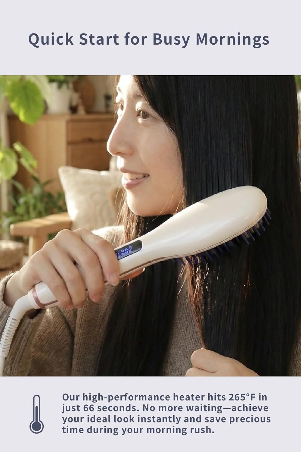 Areti Japan Ionic Hair Straightener Brush, Fast Heating 320°F-450°F, Ceramic Coating & Scalp-Protecting Silicone-Tipped Pins, Travel Dual Voltage, White (i2620WH)