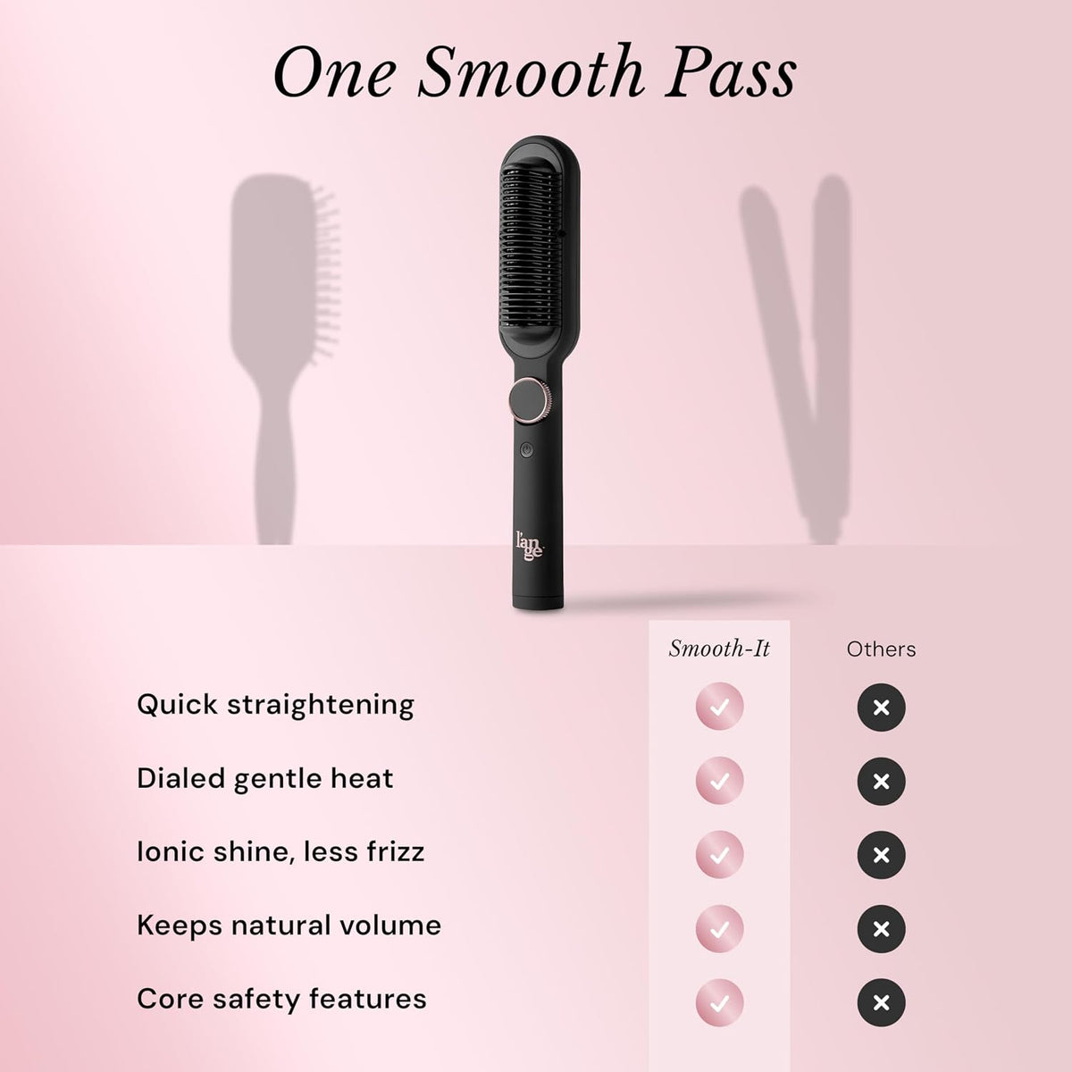L'ANGE HAIR Smooth It 2-in-1 Hair Straightener Brush, Black