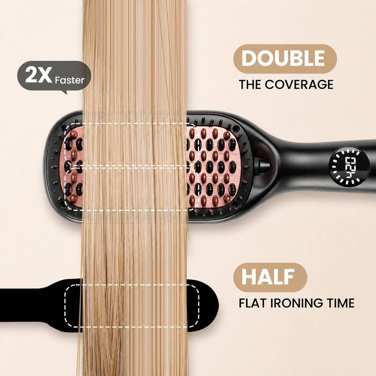 Hair Straightener Brush,2-in-1 Ionic Straightening Brush& Hot Comb