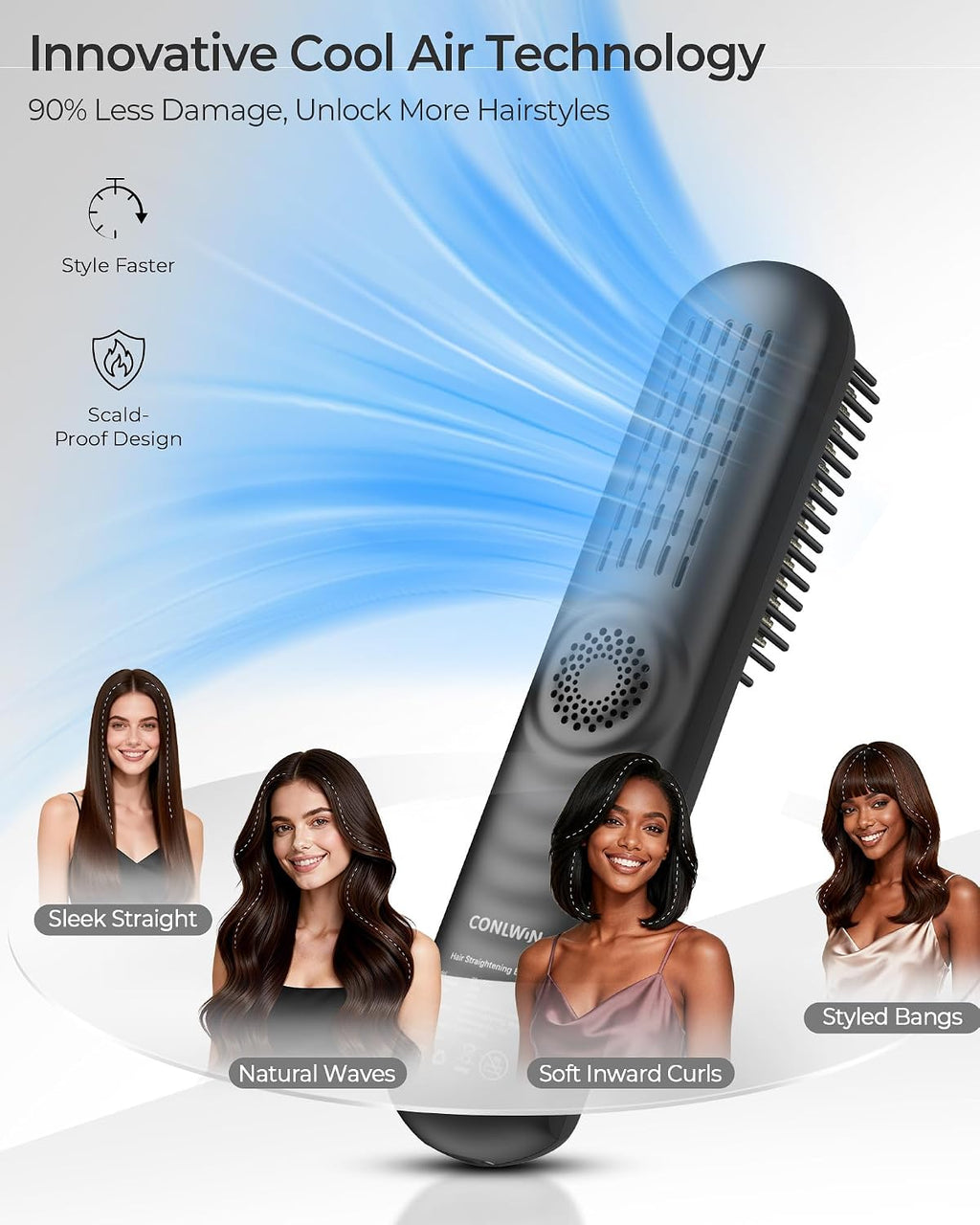 Cordless Hair Straightener Brush for Travel Touch-Up, Model Z6-LF01