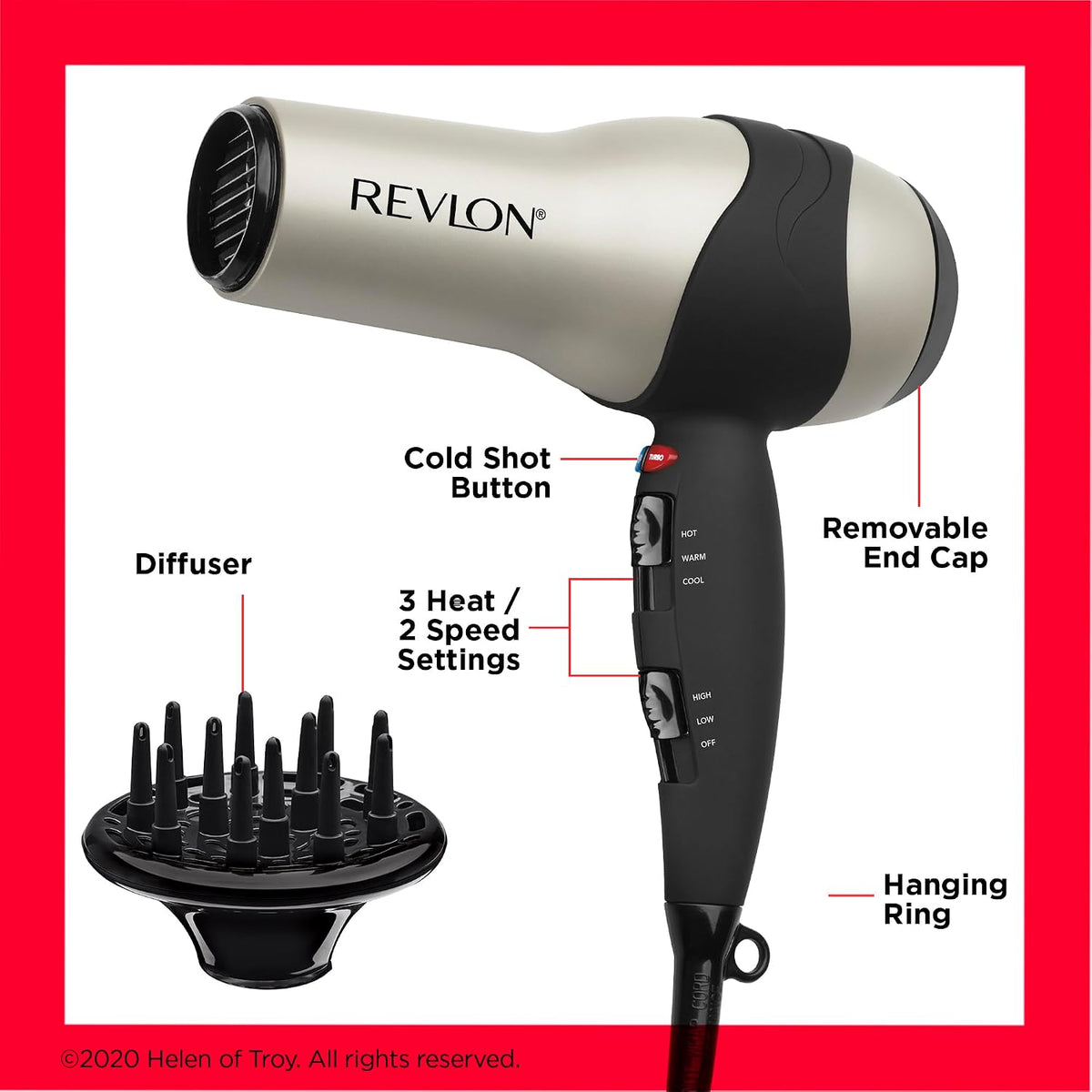 REVLON Turbo Hair Dryer | 1875 Watts of Maximum Shine, Fast Dry (Silver)
