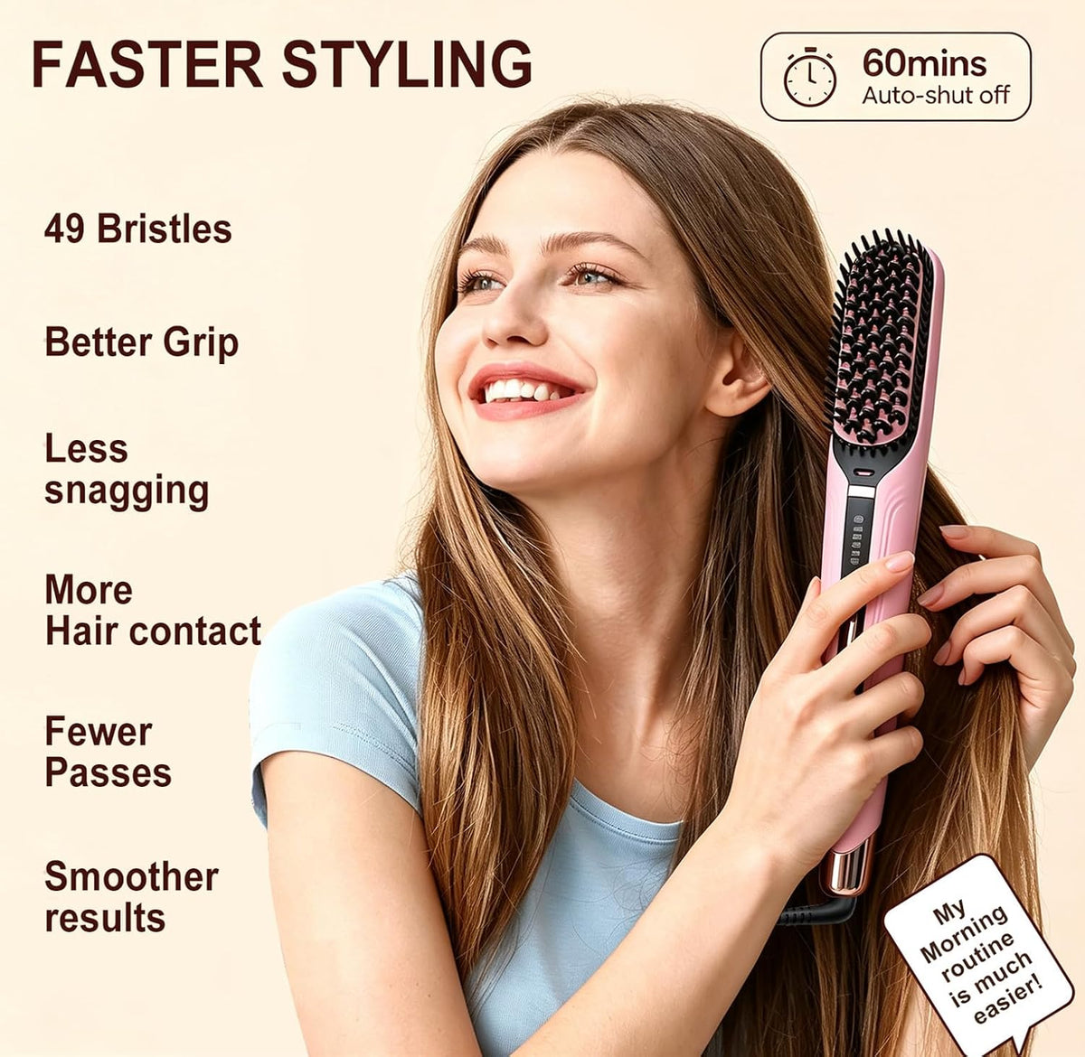 Ionic Steam Hair Straightener Brush for Black Women Hair & Curly Hair