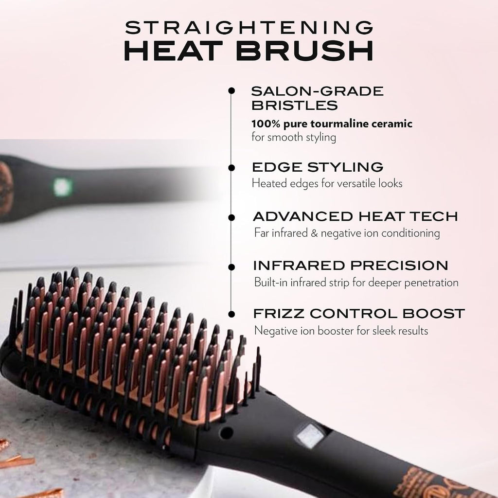 NuMe Ionic Straightening Brush with Tourmaline Ceramic Bristles & Edges - Negative Ion Conditioning Technology for Smooth, frizz Free and Healthy Hair- Dual Voltage
