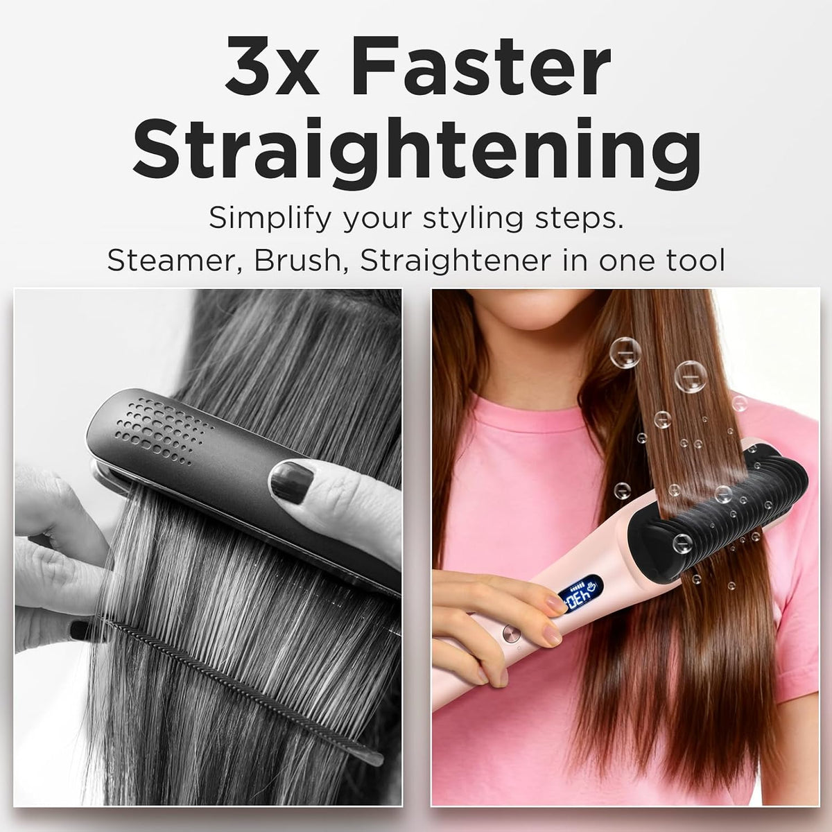 Prizm Pro Steam Hair Straightener Brush, Ionic Straightener Brush for Women