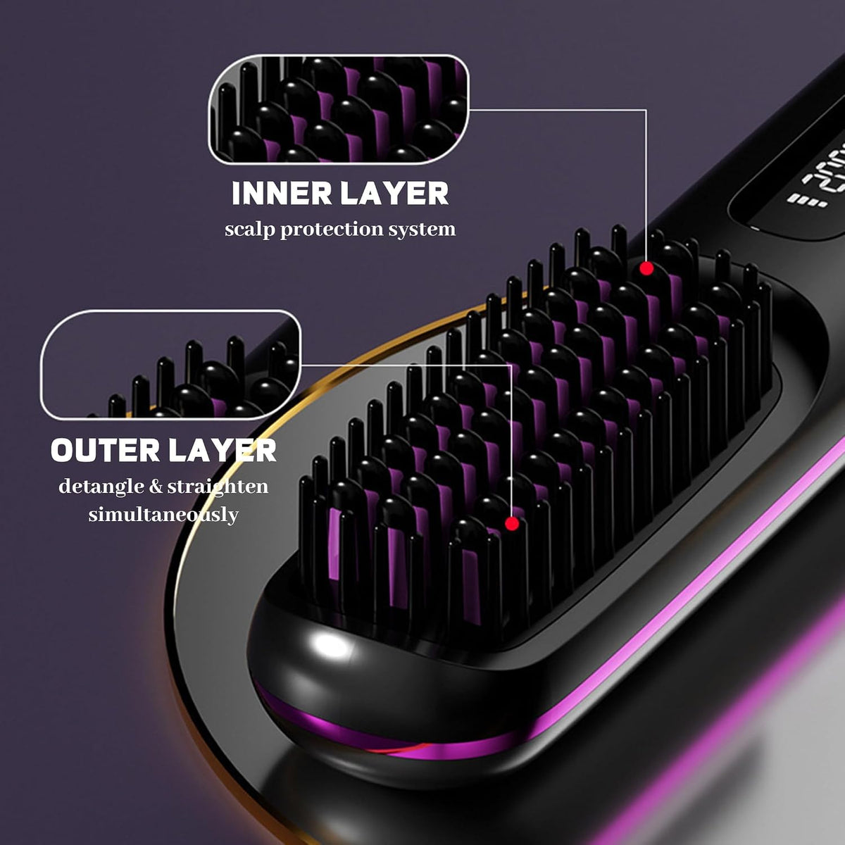 2026 Portable Straightener Brush for Travel, Cordless Hair Straightener Comb for Women,Fast Heating Hair Straightener with LCD Temperature Display, Travel Gift