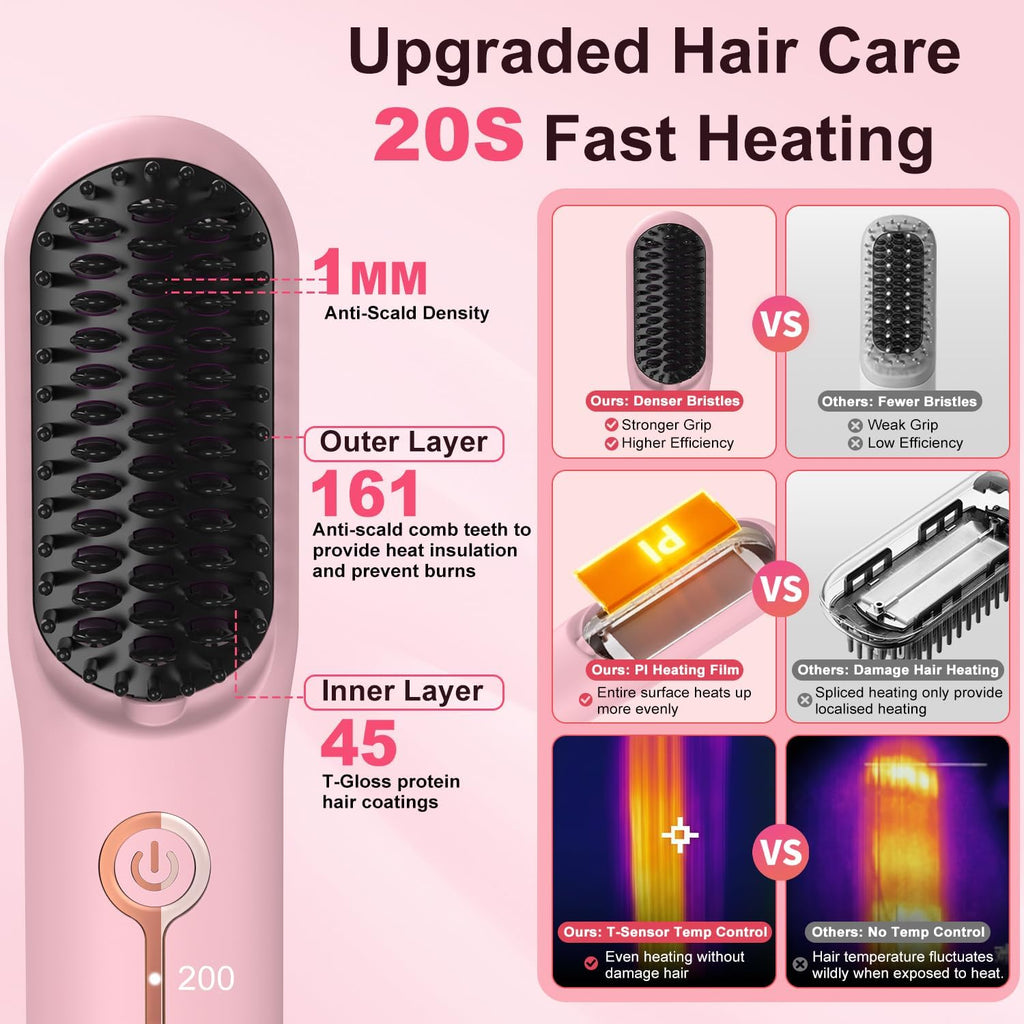 Cordless Hair Straightener Brush, Ionic Plus Frizz-Free Straightening Brush