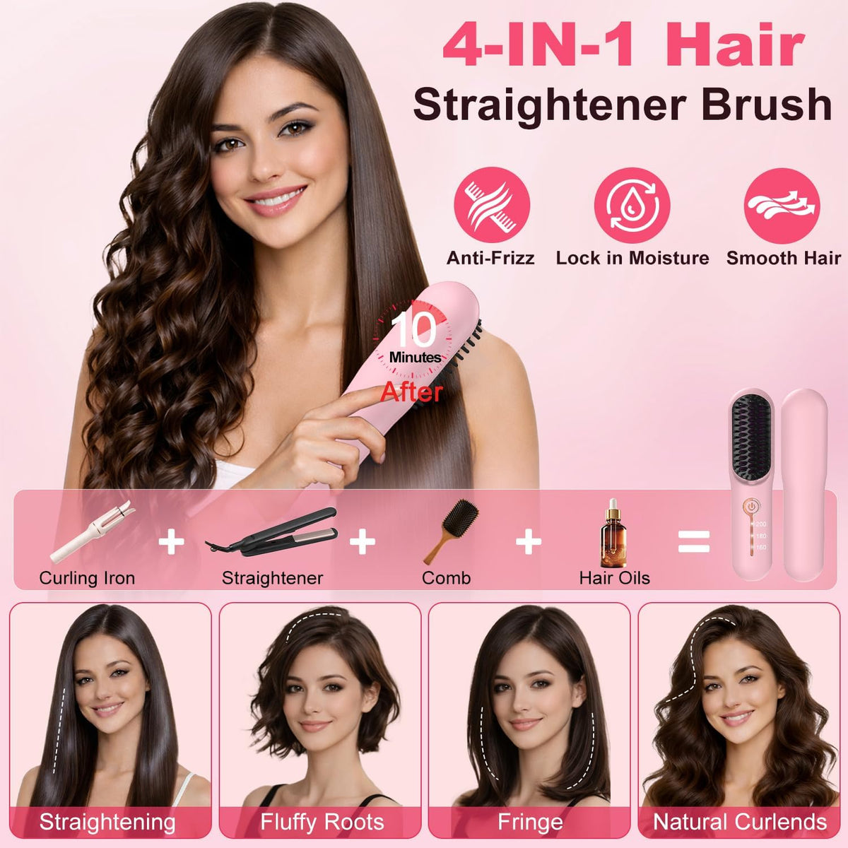 Cordless Hair Straightener Brush, Ionic Plus Frizz-Free Straightening Brush