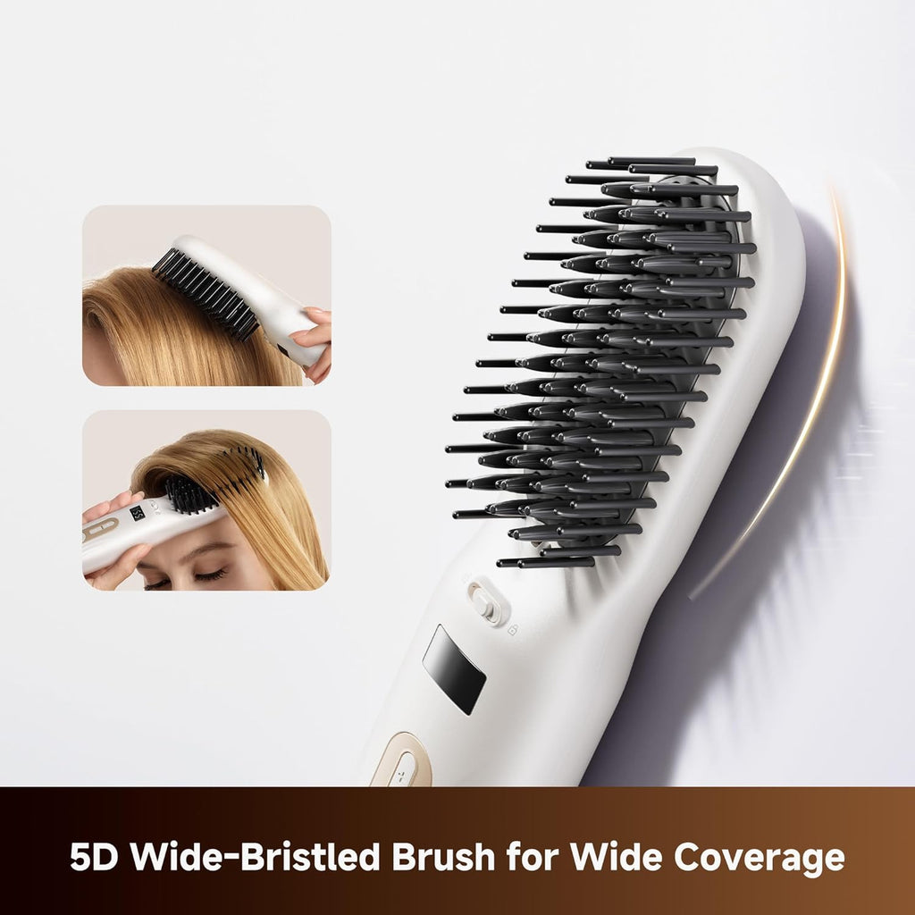 Dreame Silky Cordless Hair Straightening Comb, Rechargeable Ionic Straightener Brush for Women, 2Billion Ions, Even Heating MCH & 7 Temp Settings Hot Comb, 5D Wide-Bristle Design, PortableTravel Size
