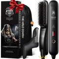 Heated Ionic Hair Straightening Brush for Men - 5 Temperature Settings, Anti-Scald, Beard Shaper & Travel Bag