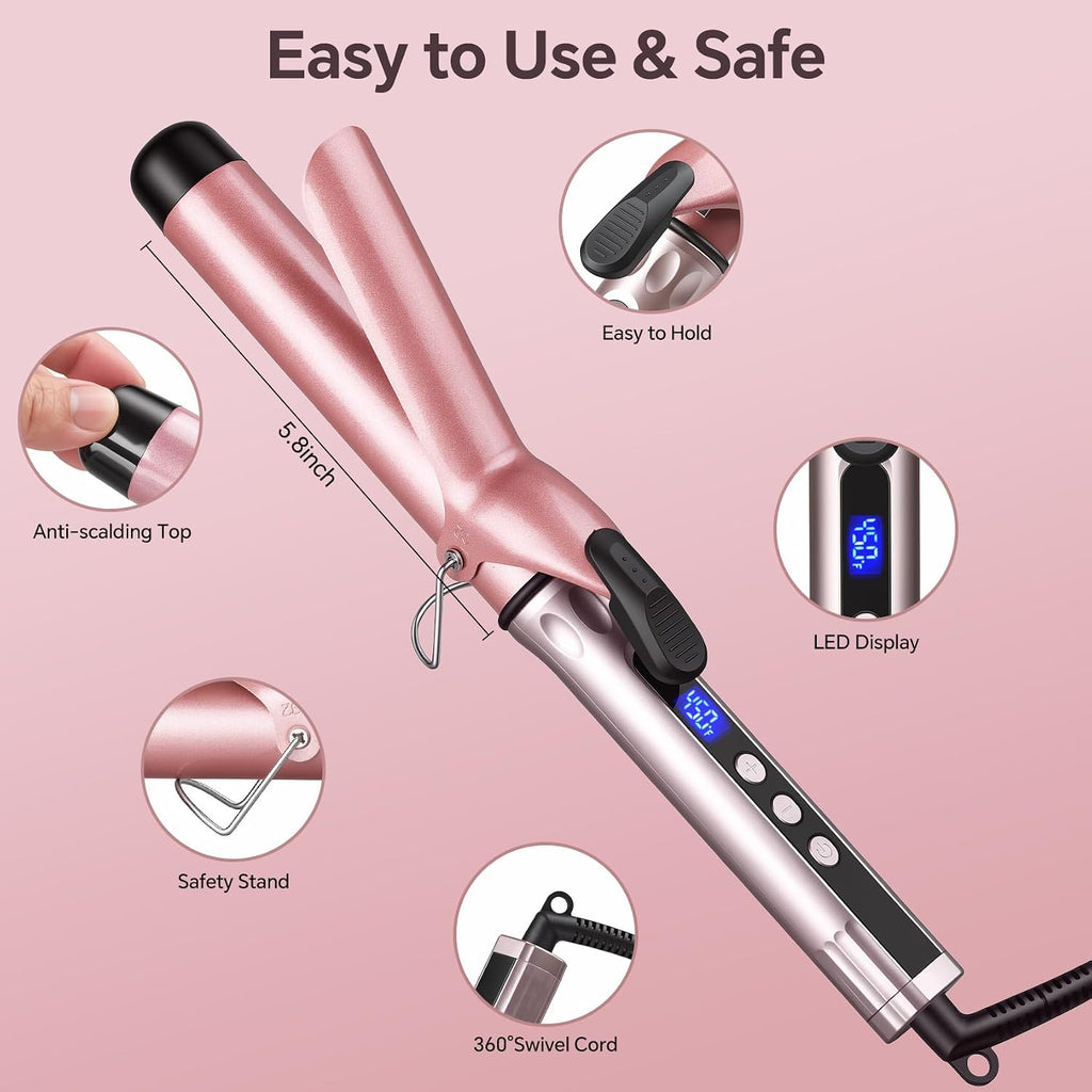 JAETON Hair Curling Iron Wand 1 1/4-Inch for Loose Curls, 190-450℉