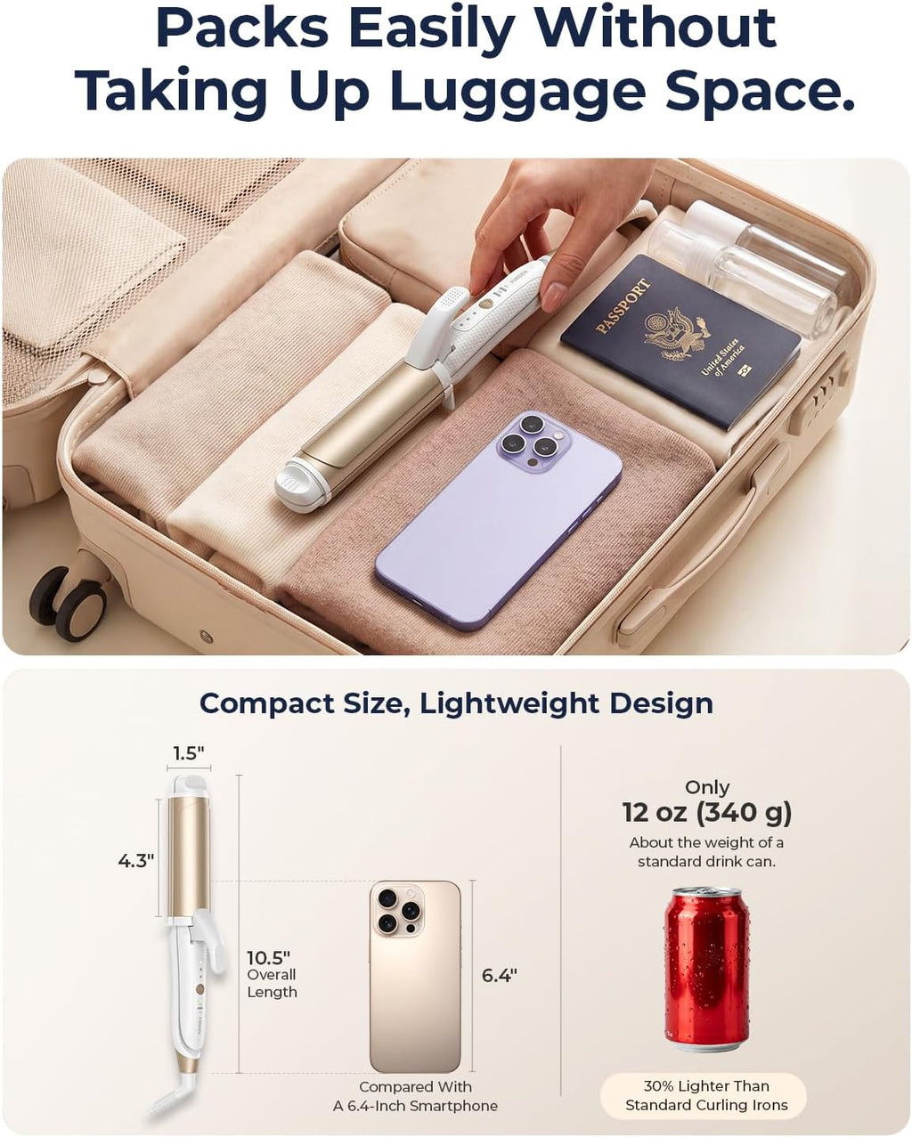 FURIDEN Lite Dual-Voltage Curling Iron, 2-in-1 Travel Combo for Carry-On
