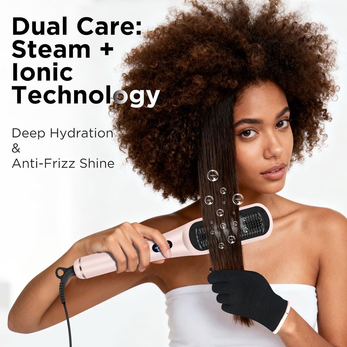 Prizm Pro Steam Hair Straightener Brush, Ionic Straightener Brush for Women