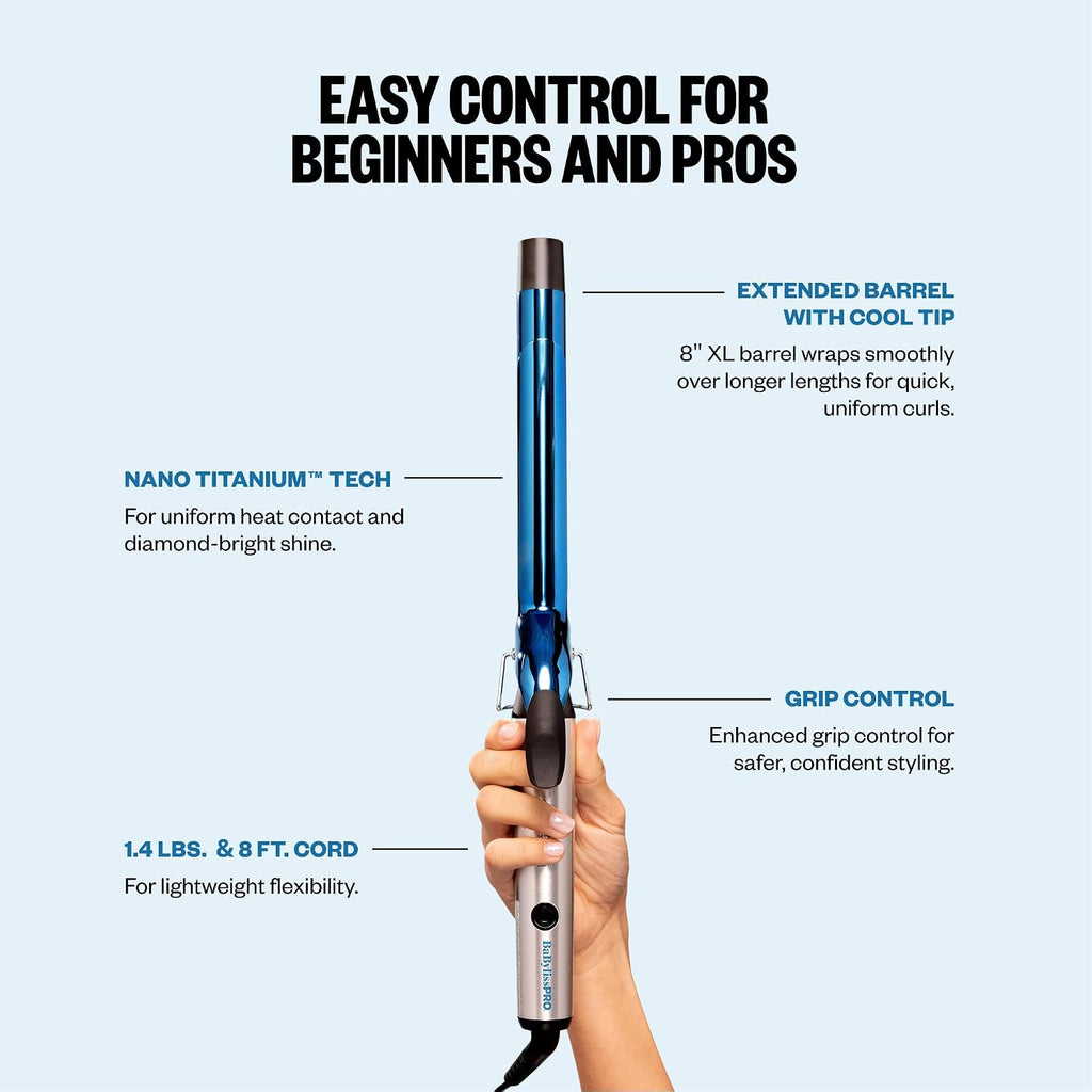 BabylissPRO Nano Titanium Professional Curling Iron with Extended/Long Barrel Perfect for Longer Hair