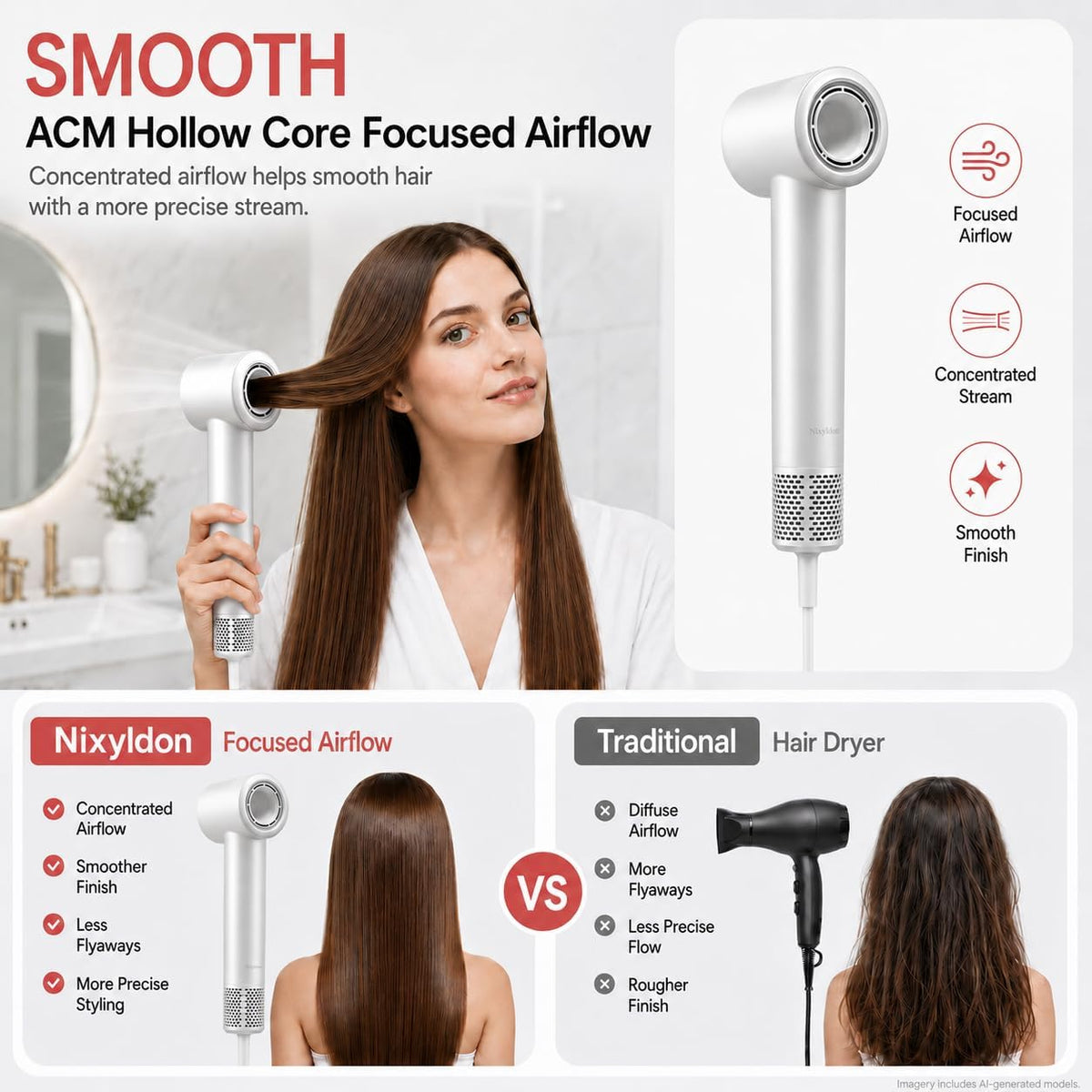 High-Speed Ionic Hair Dryer with Diffuser, 160,000 RPM Motor