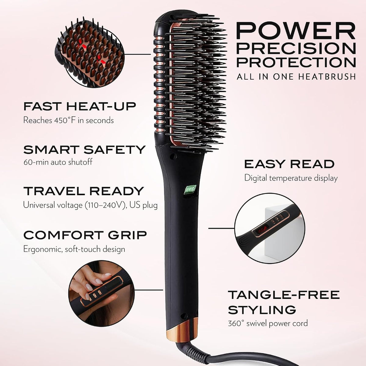 NuMe Ionic Straightening Brush with Tourmaline Ceramic Bristles & Edges - Negative Ion Conditioning Technology for Smooth, frizz Free and Healthy Hair- Dual Voltage