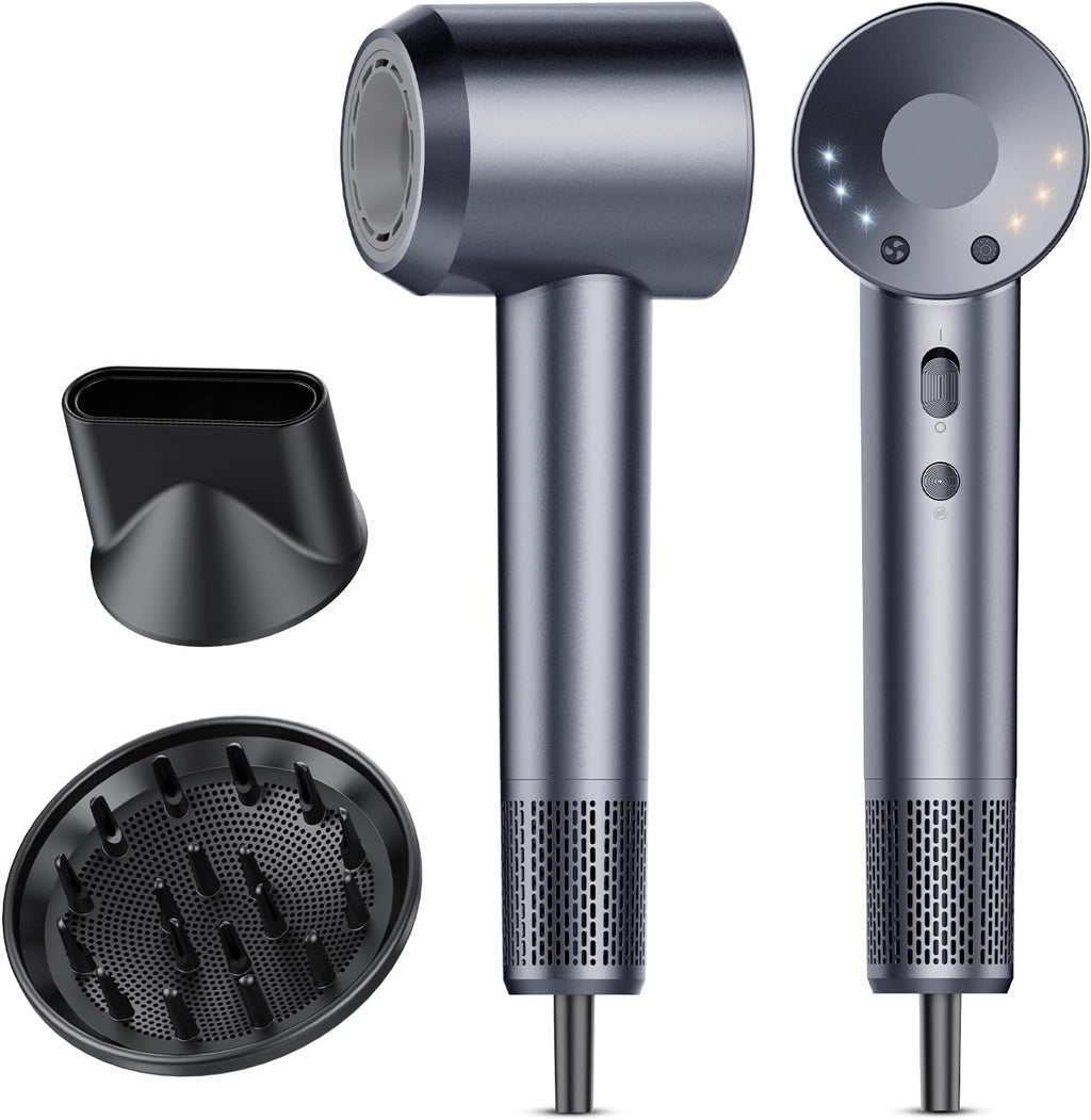 aowoka 160,000 RPM High-Speed Ionic Hair Dryer with Diffuser, Blue Grey