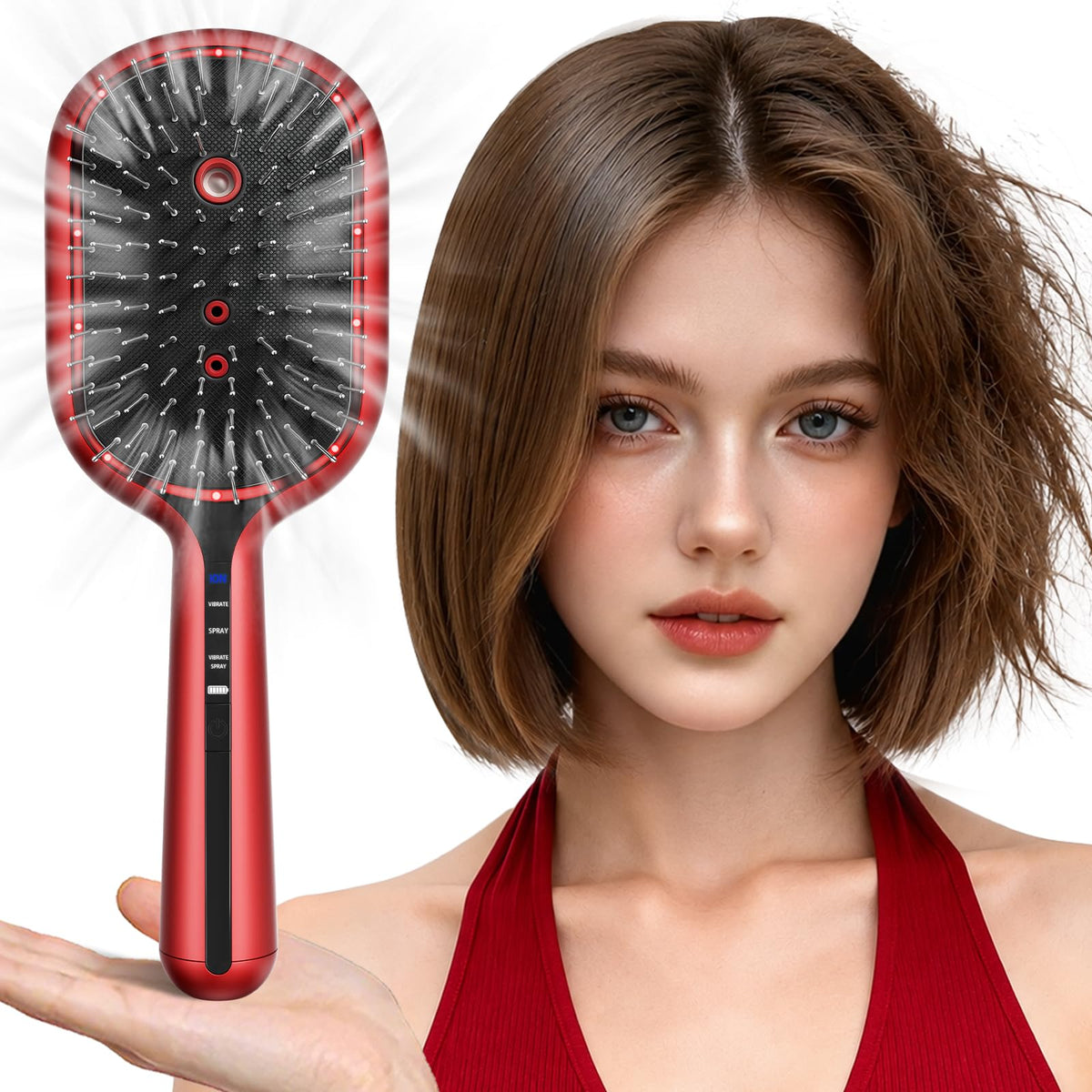 5-in-1 Electric Spray Air Cushion Massage Comb for Women Misting Hair Brush Anti-Tangle Hair Comb for Dry Frizzy Hair, Steam Mist Straightening Comb for Ladies Curly Hair Brush with Water Spray