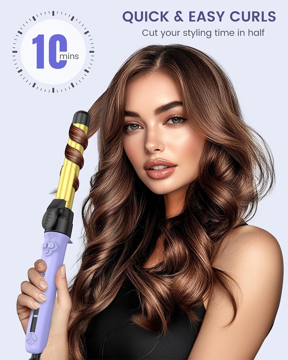 Rotating Automatic Curling Iron Set 3 Ceramic Barrels for Long Hair Waves