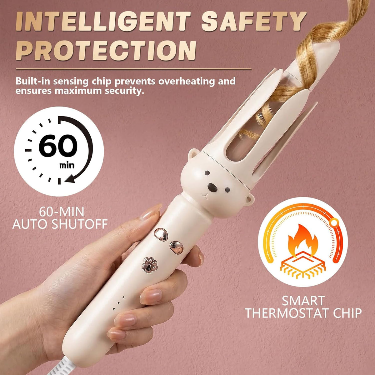PretiHom Automatic Rotating Curling Iron & Wand, Hair Curler for Long Hair